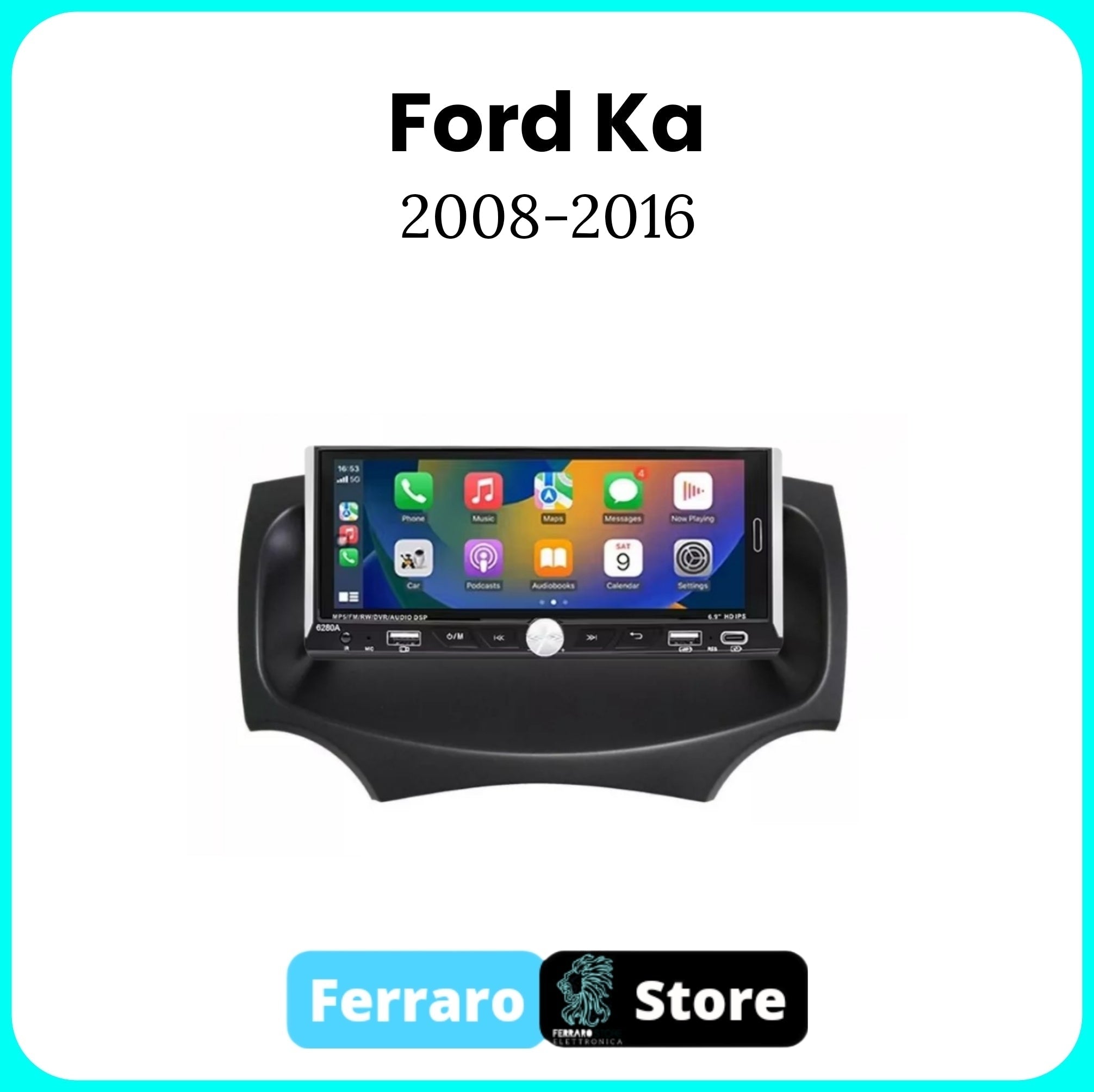 Autoradio per Ford Ka [2008 - 2016] - 2/32GB, 1Din 6.9"Pollici, Android, CarPlay & Android Auto, Bluetooth, Radio, GPS, Wifi, Youtube, PlayStore