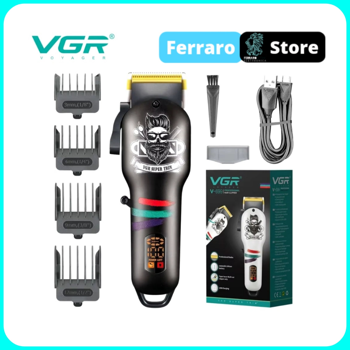 VGR Tagliacapelli - Cordless tagliacapelli elettrico per barba tagliacapelli professionale da barbiere ricaricabile per uomo V-699