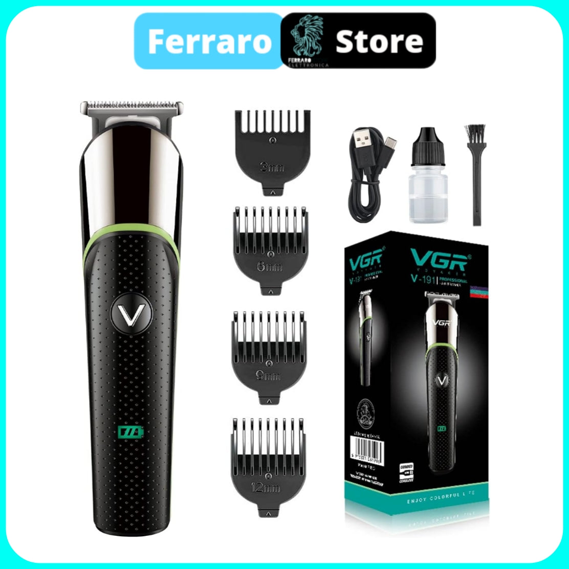 VGR Rasoio Professionale - Barba, Ricaricabile senza Fili, con Pettini Guida, cavo USB, V-191