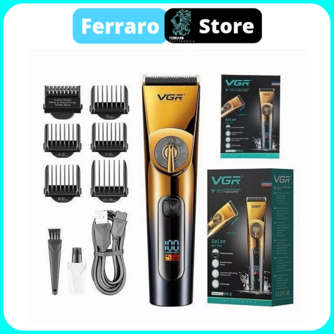 VGR Rasoio Capelli - Professionale, Batteria, USB, Professionale, Impermeabile, V-663