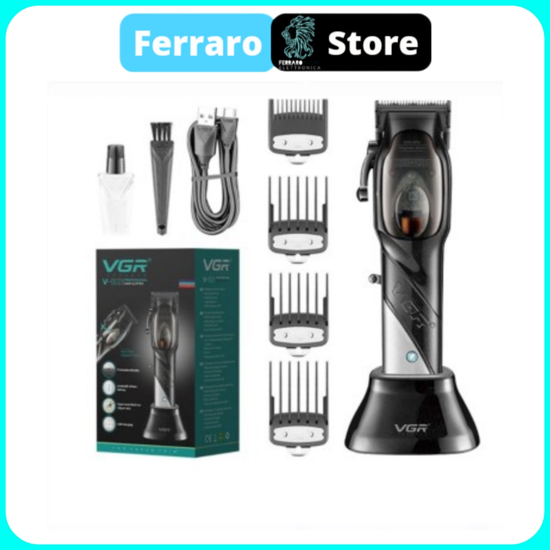 VGR Rasoio Capelli - Professionale, Cordless, USB, Ricaricabile, Rivestimento in DLC V-002