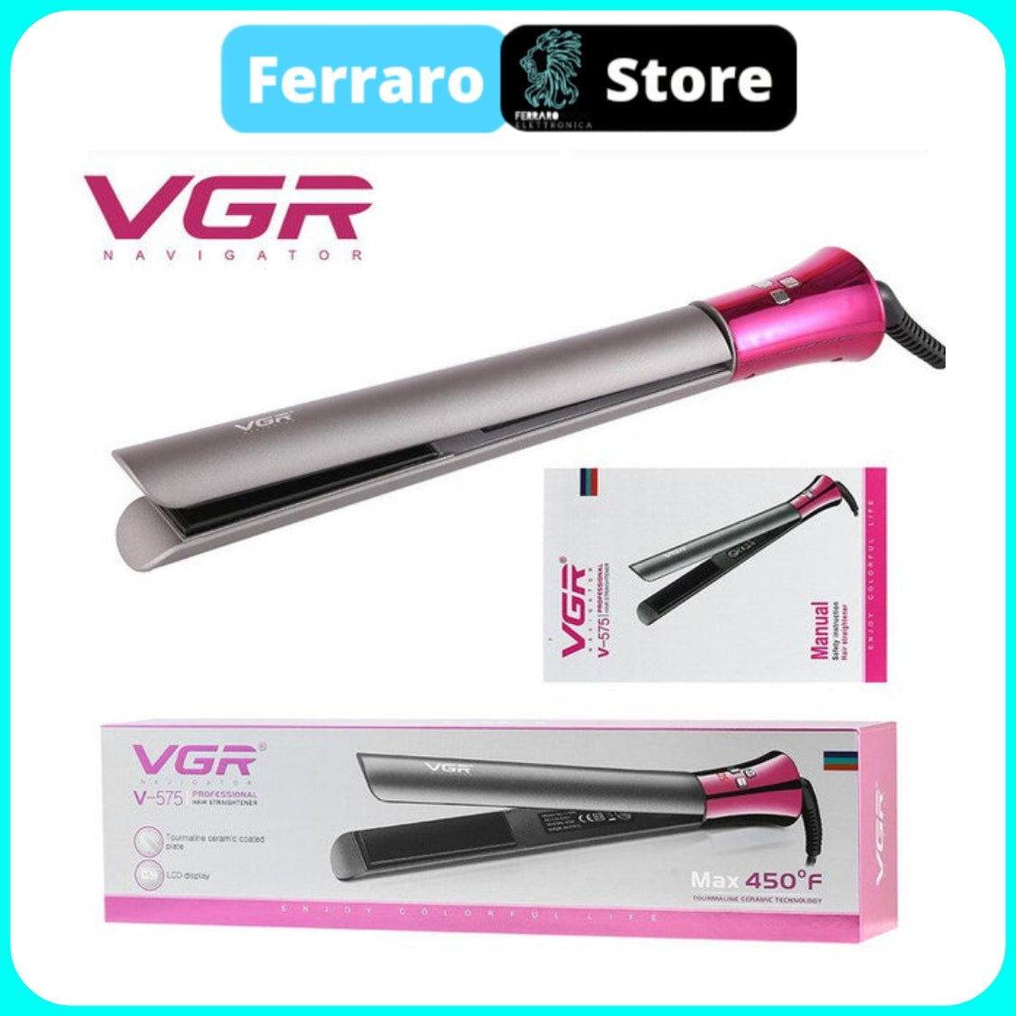 VGR Piastra Capelli - Professionale, Lisci e Ricci, Copertura in Ceramica, V-575