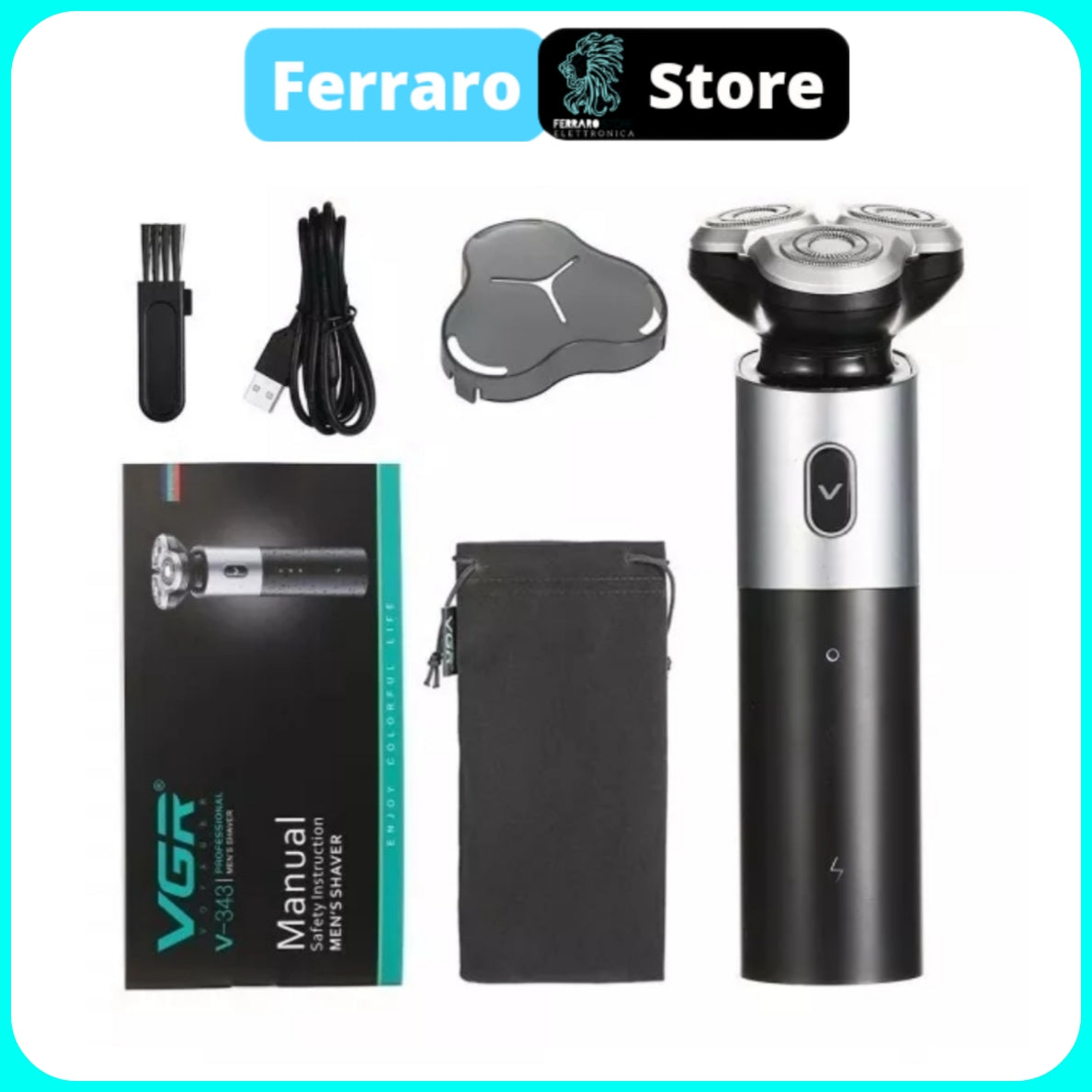 VGR Rasoio Uomo - 3 Teste, Rotanti, Barba, USB, Cordless, Rifinitore, Impermeabile, V-343