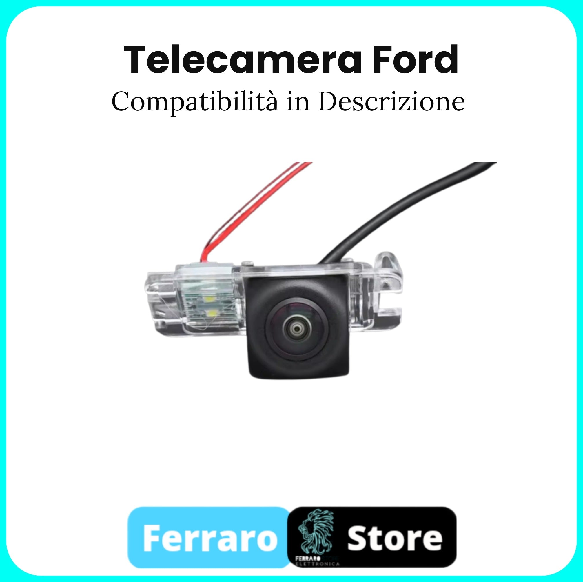 Telecamera Posteriore per Ford C-Max, Focus, S-Max, Fiesta, Fusion, EcoSport, Kuga [Compatibilità in Descrizione] - AHD 1920x1080, 170° Gradi