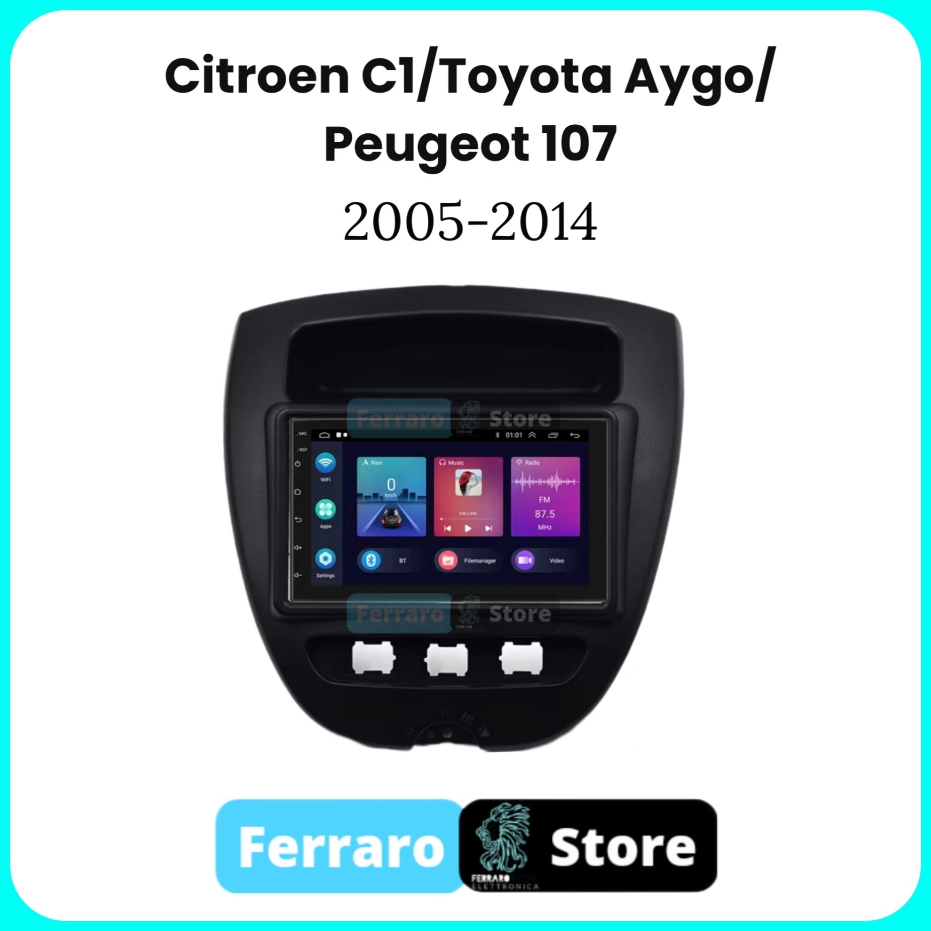 Autoradio per Citroen C1 7" | Toyota Aygo | Peugeot 107 | 2005-2014 | Android | Bluetooth | CarPlay | Android Auto | 2GB/4GB/6GB Ram