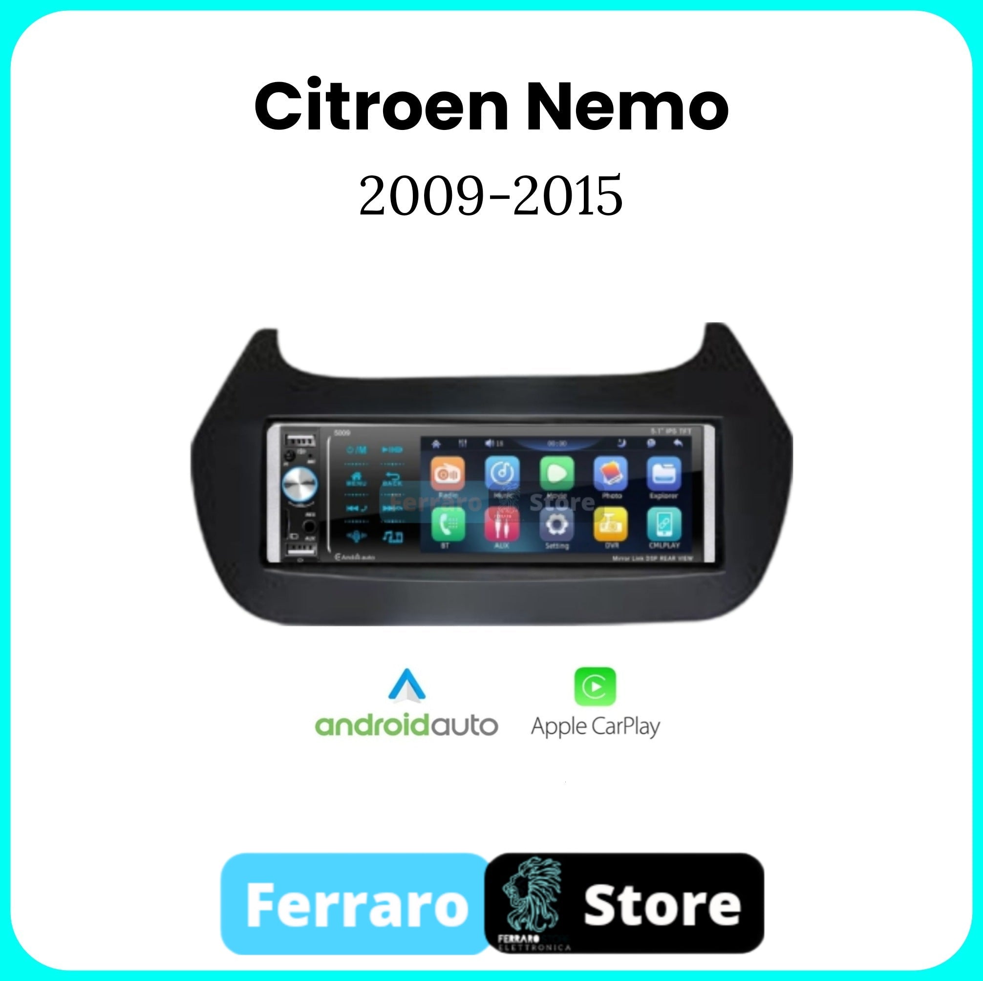 Car Radio for CITROEN NEMO [2009 - 2015] - 1Din, 5.5" Inch Screen, Bluetooth, Radio, USB, CarPlay &amp; Android Auto Wired