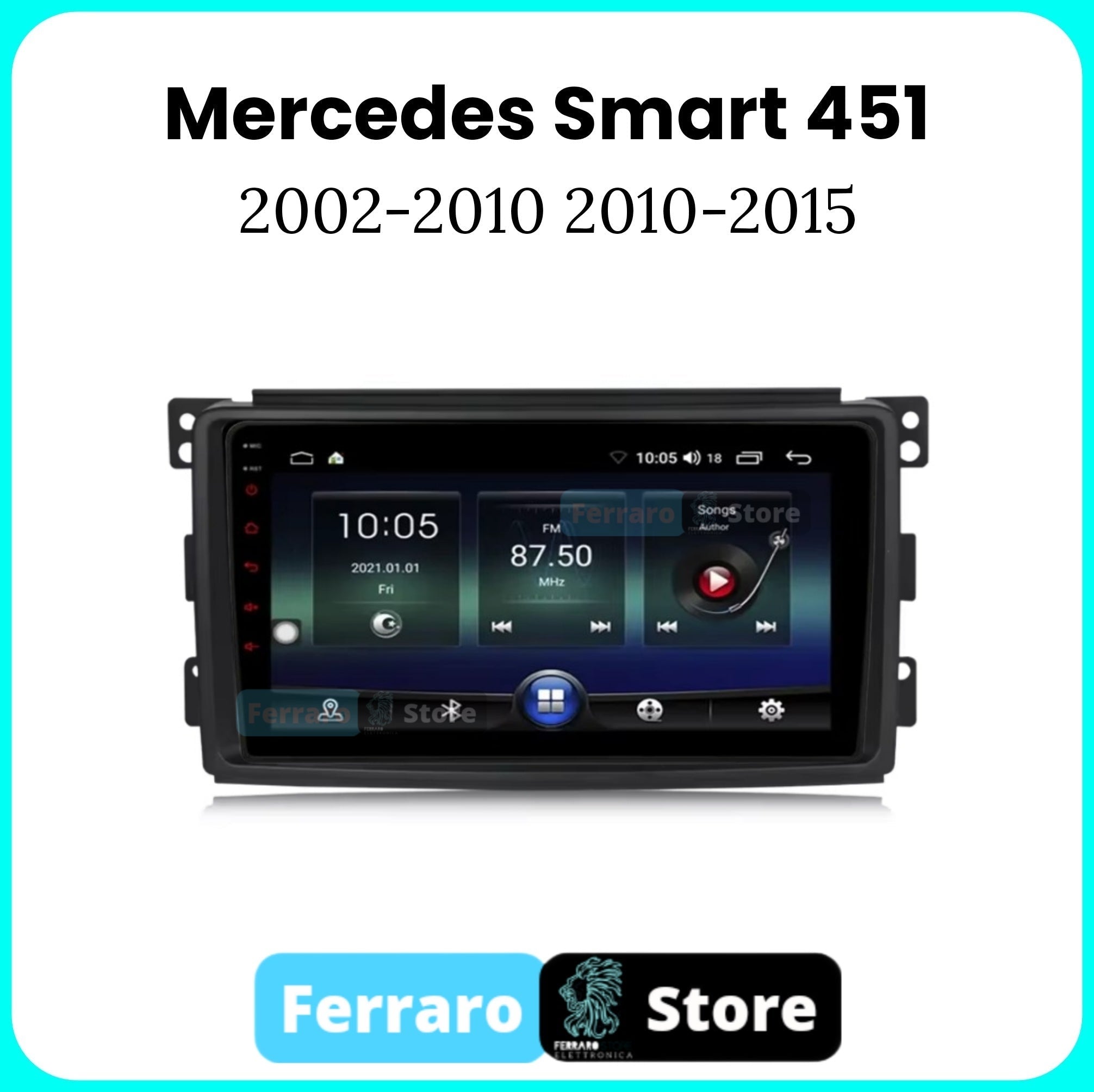 Autoradio per Smart 451 [2002 - 2015] - 2GB/4GB/6GB/8GB Sistema auto Intelligente, 2Din 9"Pollici, GPS, Navigatore, Radio RDS, Wifi