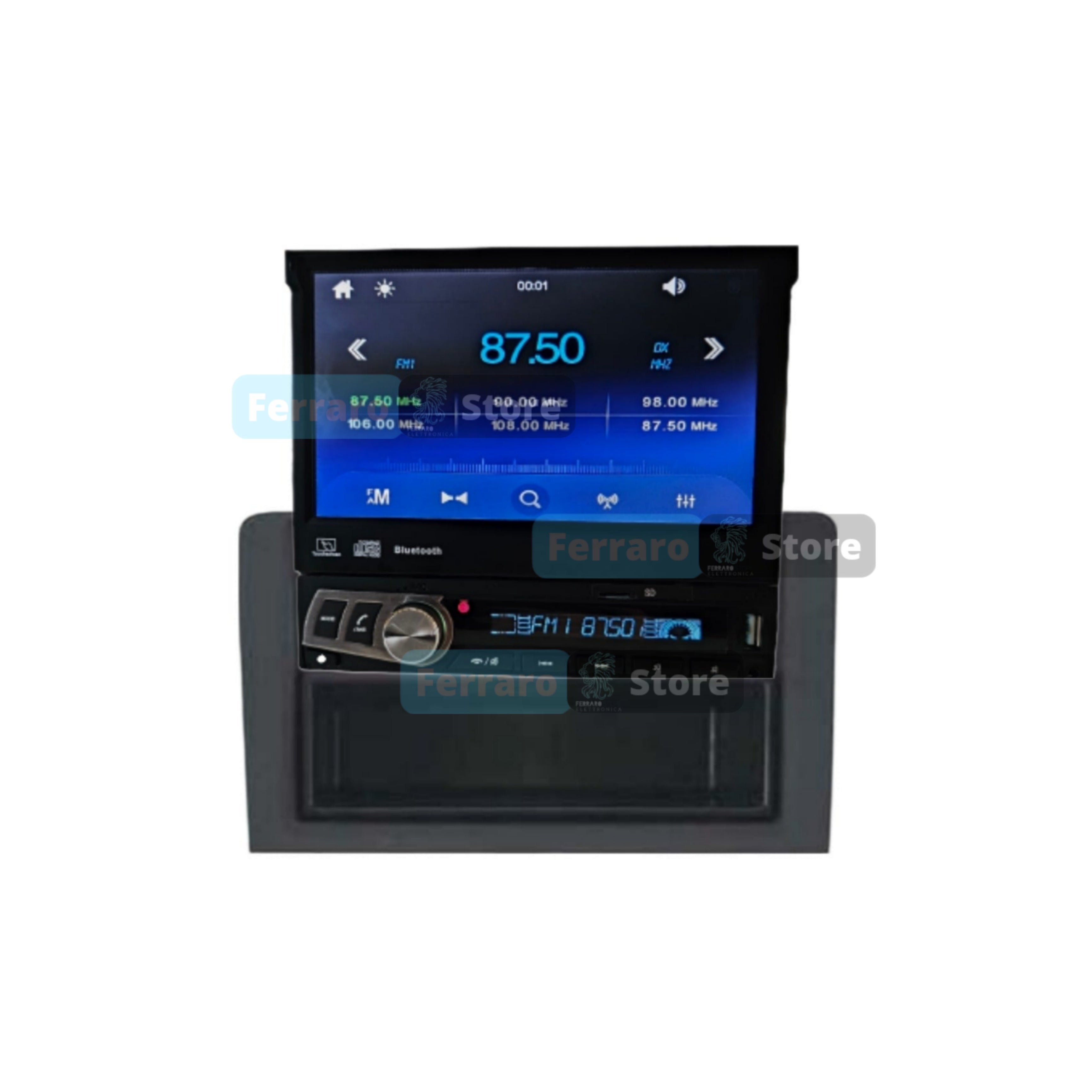 Car Radio for Fiat Idea/Lancia Musa [2003-2008] - 1Din, 7" Motorized Screen, Bluetooth, Radio, USB, Mirror Link for Android