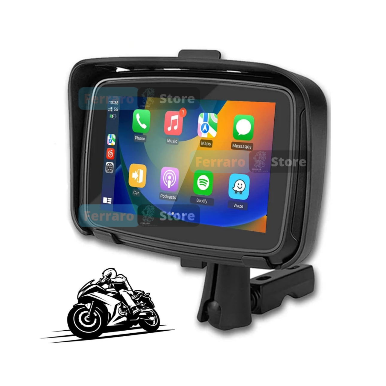 Monitor per Moto 5.5" | Apple CarPlay Wireless | Android Auto Wireless | Display LCD | Portatile | IP67 Impermeabile