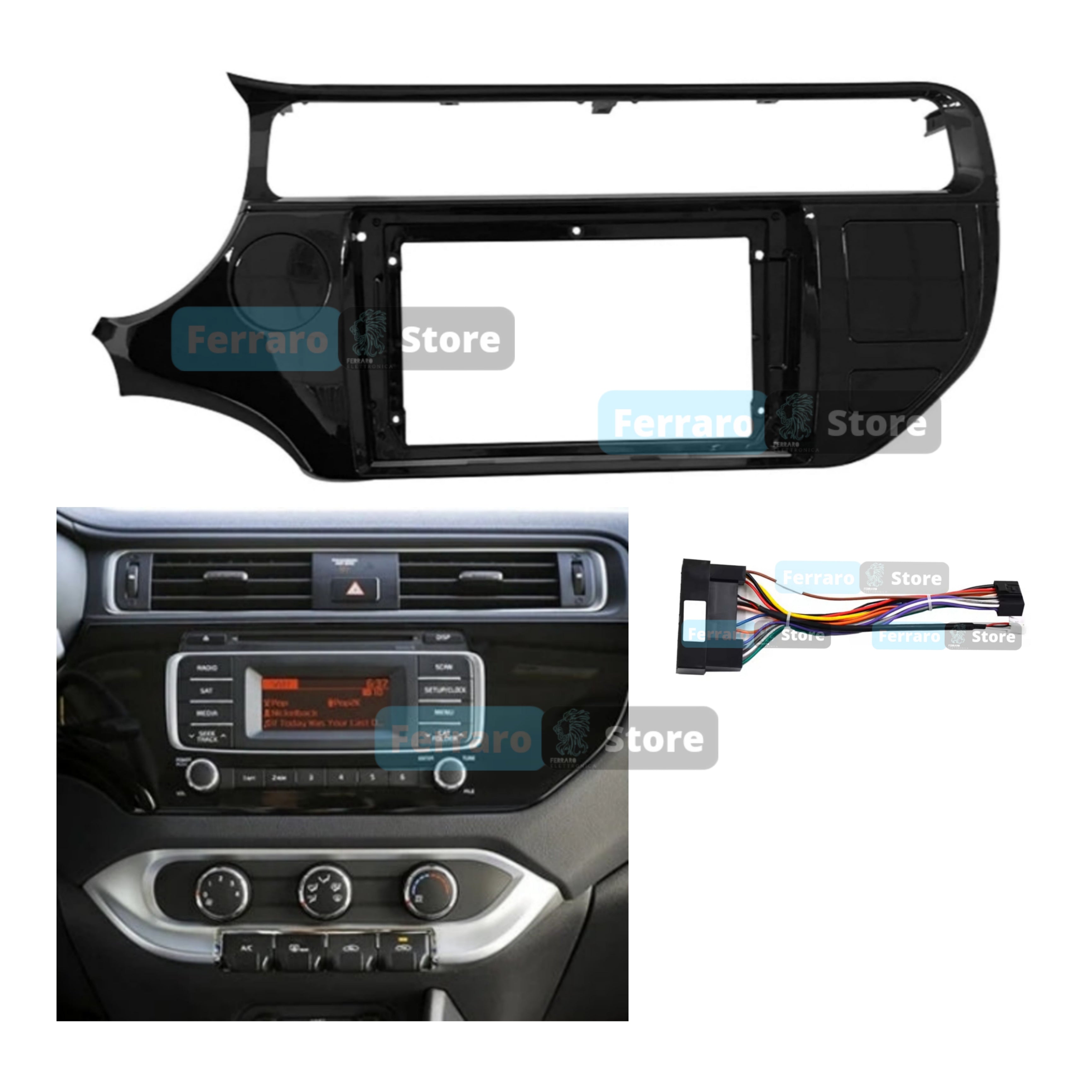 Kit Montaggio Autoradio 9"Pollici Kia Rio | 2011-2015 | Mascherina | Cablaggio | per Autoradio Android