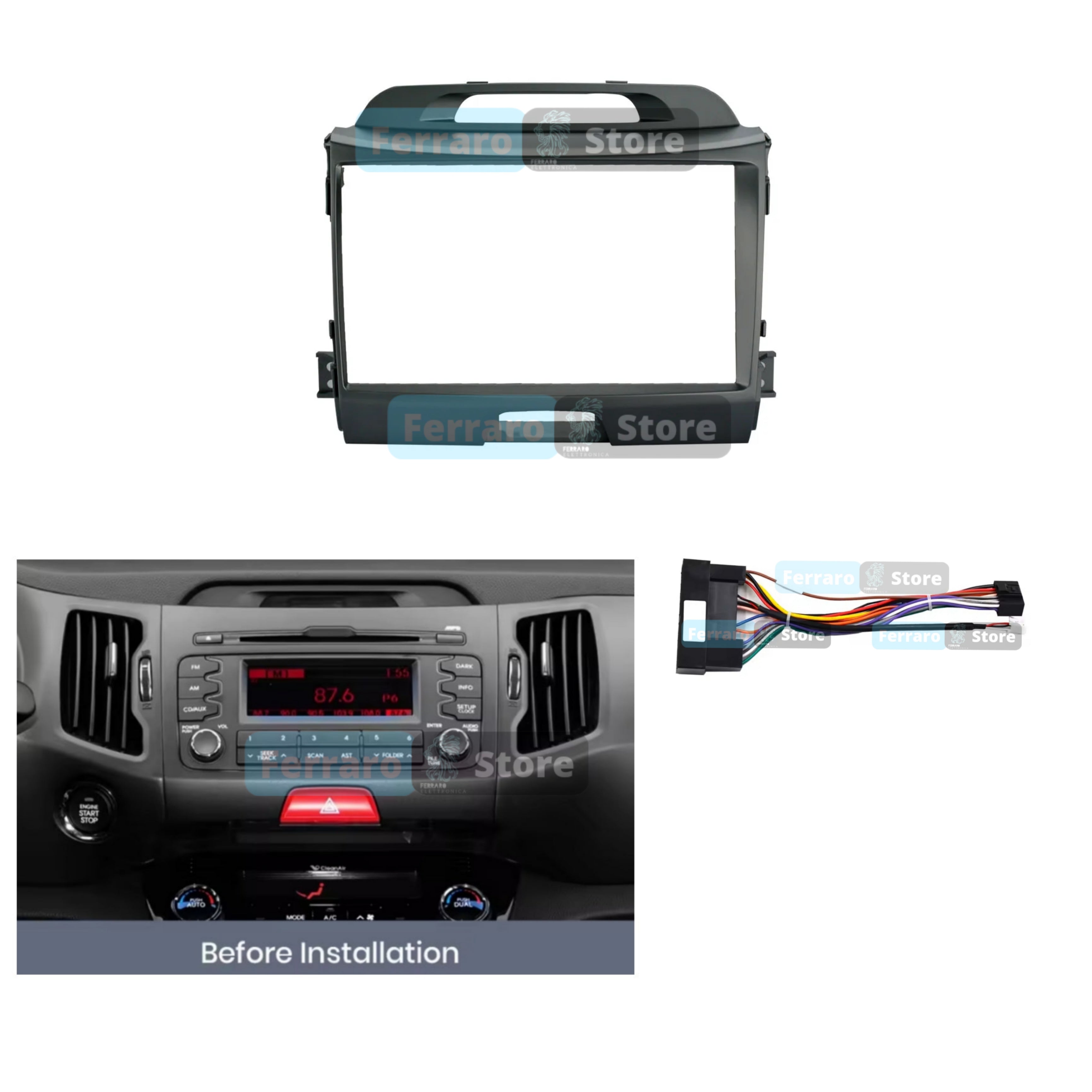 Kit Montaggio Autoradio 9"Pollici Kia Sportage 3 | 2010-2016 | Mascherina | Cablaggio | per Autoradio Android