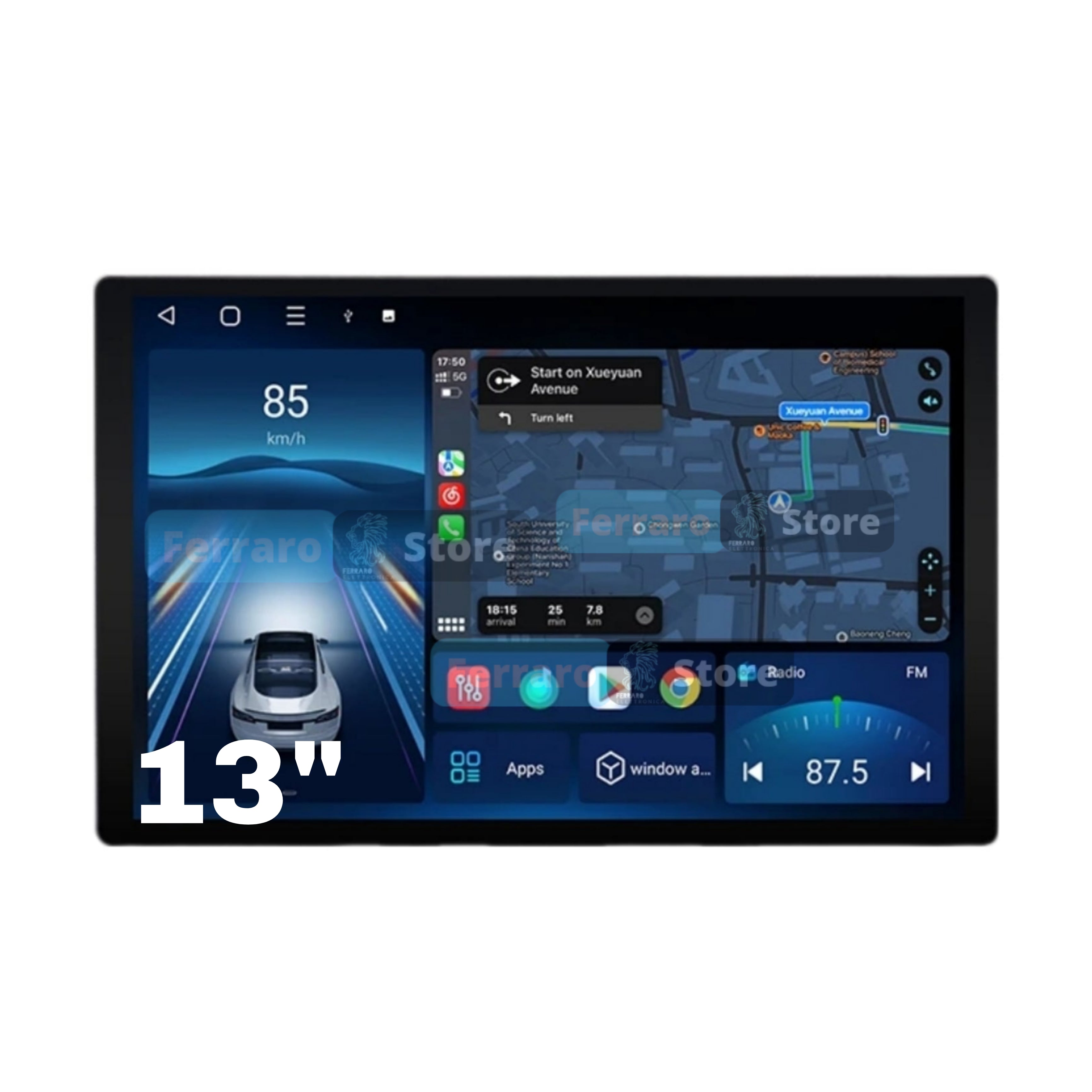 Autoradio Universale Fisso | 2Din 13"Pollici | Android | Bluetooth | CarPlay | Android Auto | 2/32GB Ram