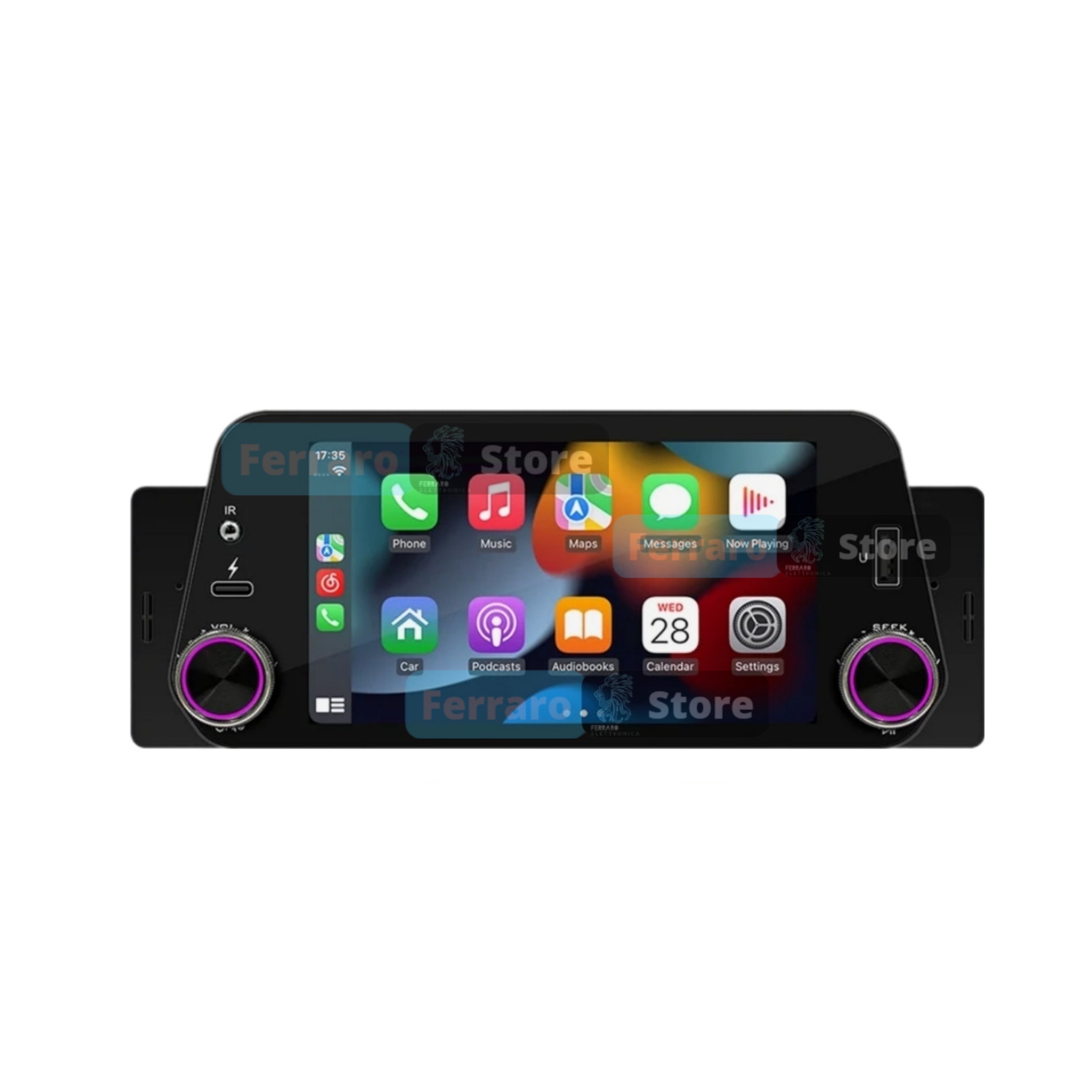 Autoradio Universale Fisso | 1Din 5"Pollici | Bluetooth | Radio | USB | Navigatore | CarPlay e Android Auto Cablato