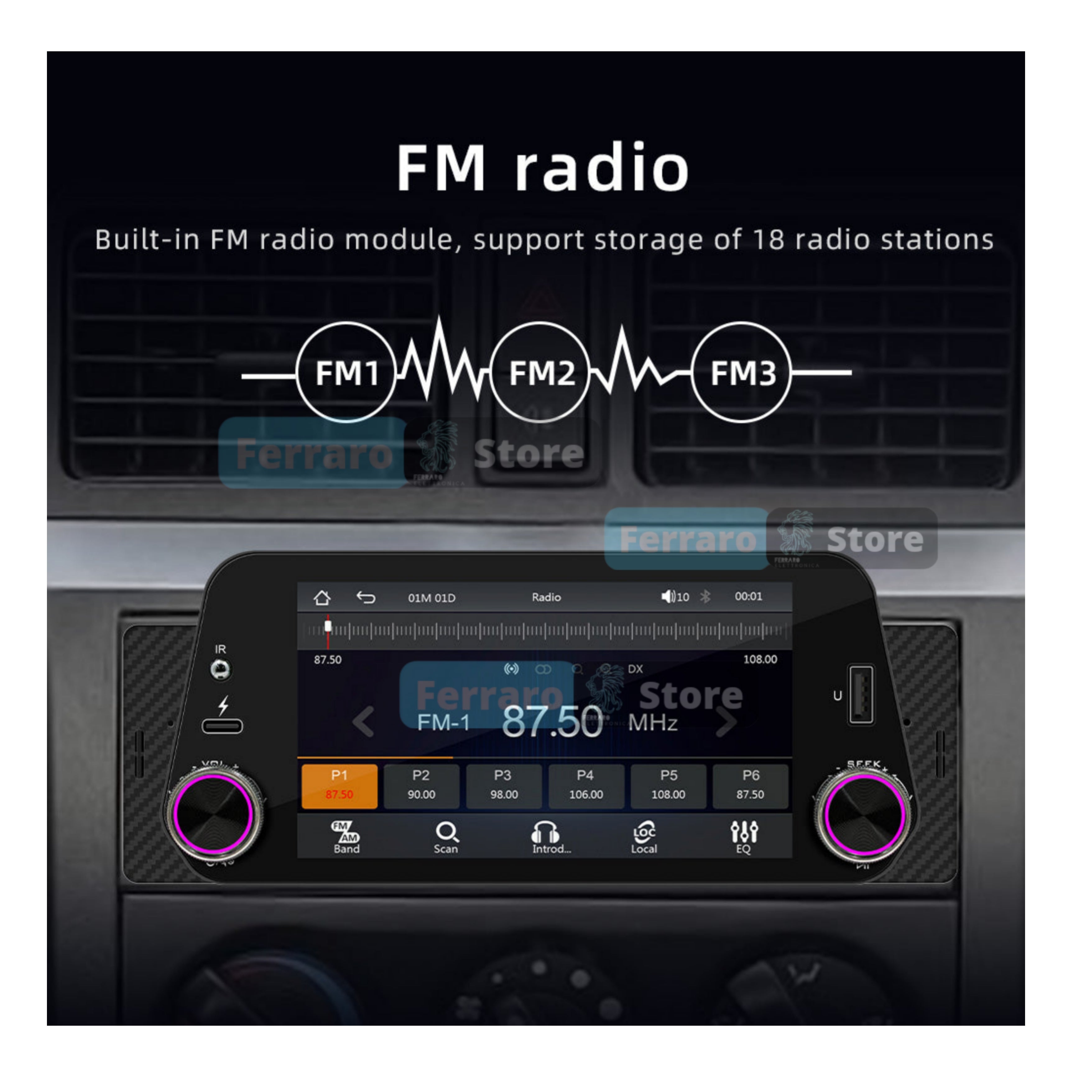 Autoradio Universale Fisso | 1Din 5"Pollici | Bluetooth | Radio | USB | Navigatore | CarPlay e Android Auto Cablato