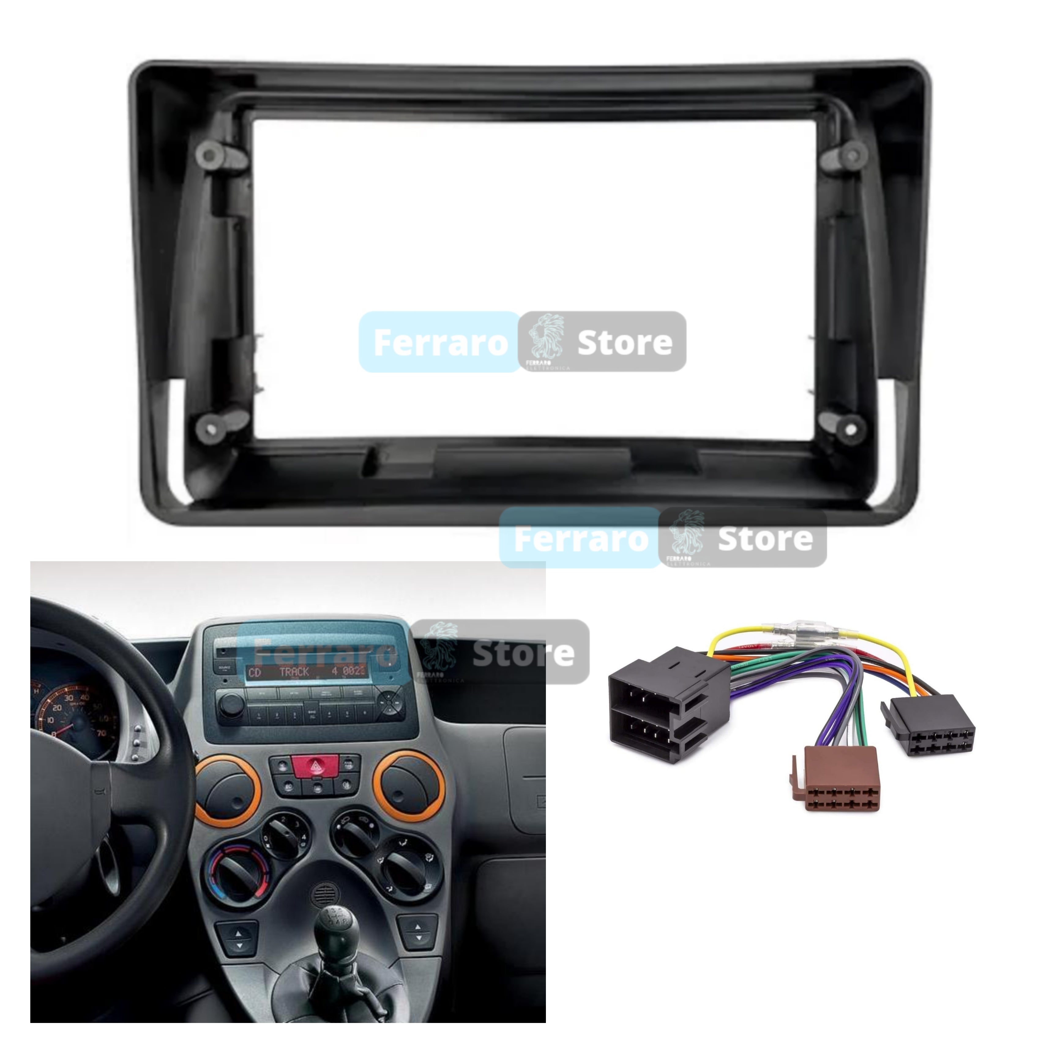 Kit Montaggio Autoradio 9"Pollici Fiat Panda 169 | 2a Serie | Mascherina | Cablaggio | per Autoradio Android