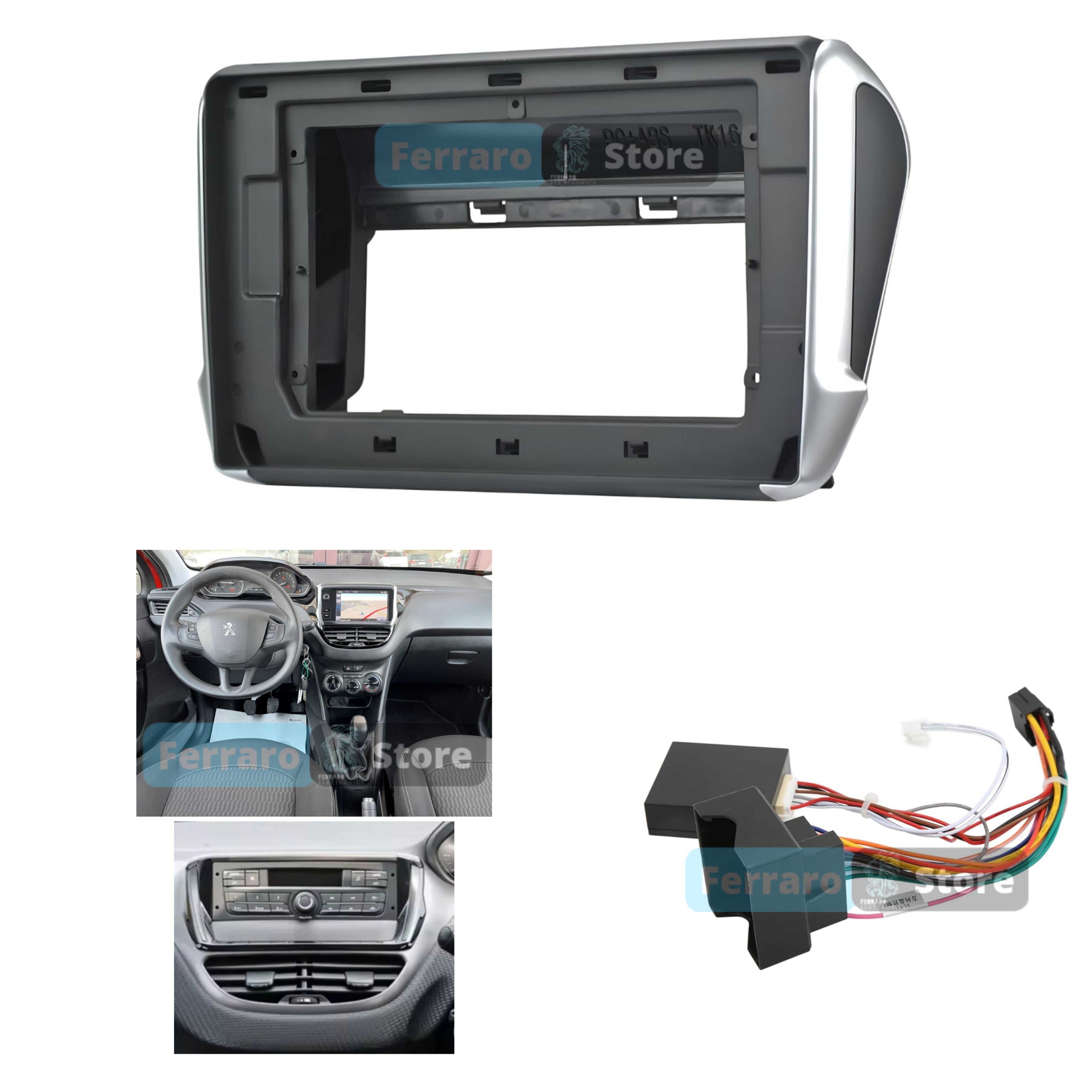 Kit Montaggio Autoradio 10.1"Pollici Peugeot 208/2008 | 2005-2018 | Mascherina |  Cablaggio | per Autoradio Android