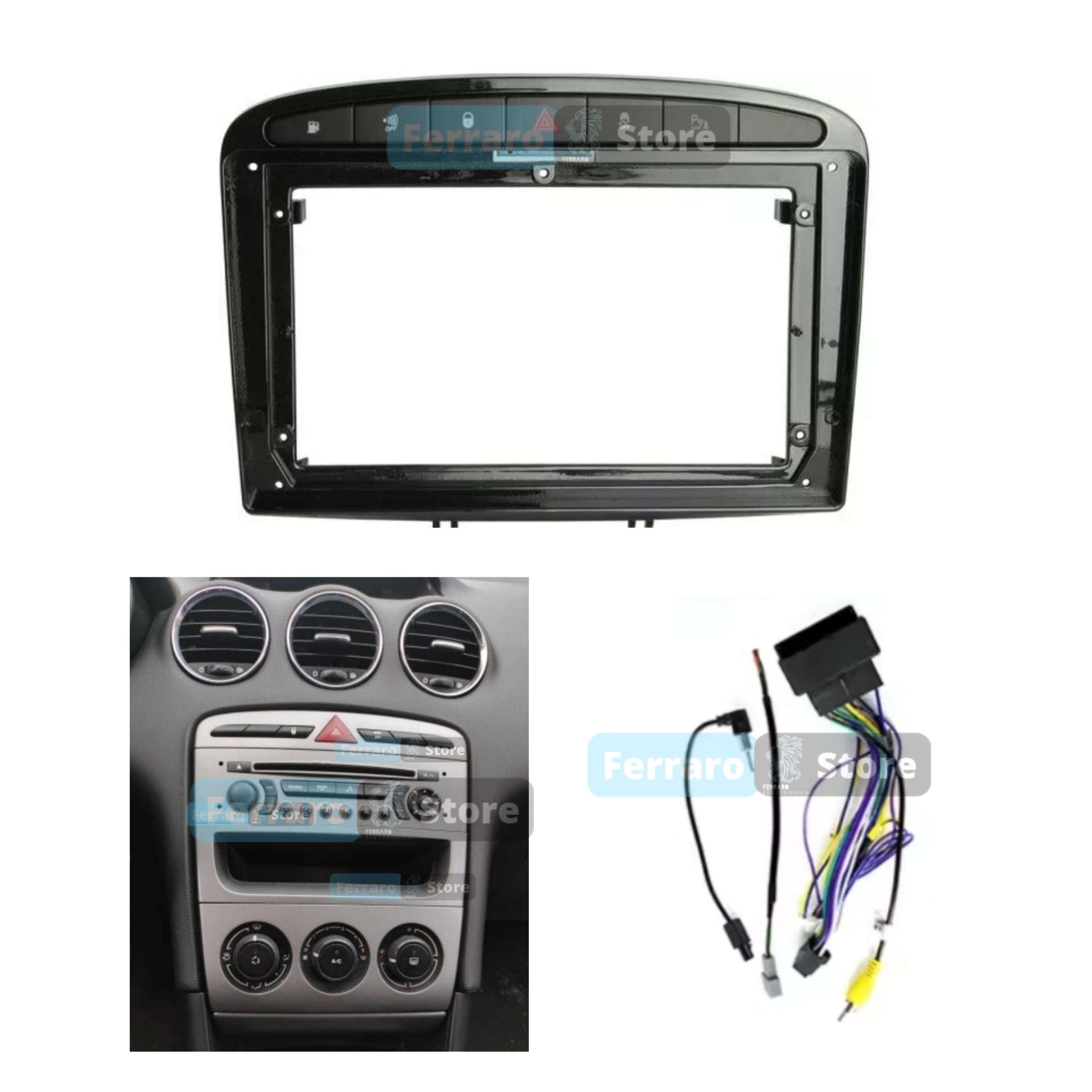 Kit Montaggio Autoradio 9"Pollici Peugeot 308 | 308sw | 408 | 2007-2014 | Mascherina | Cablaggio | per Autoradio Android