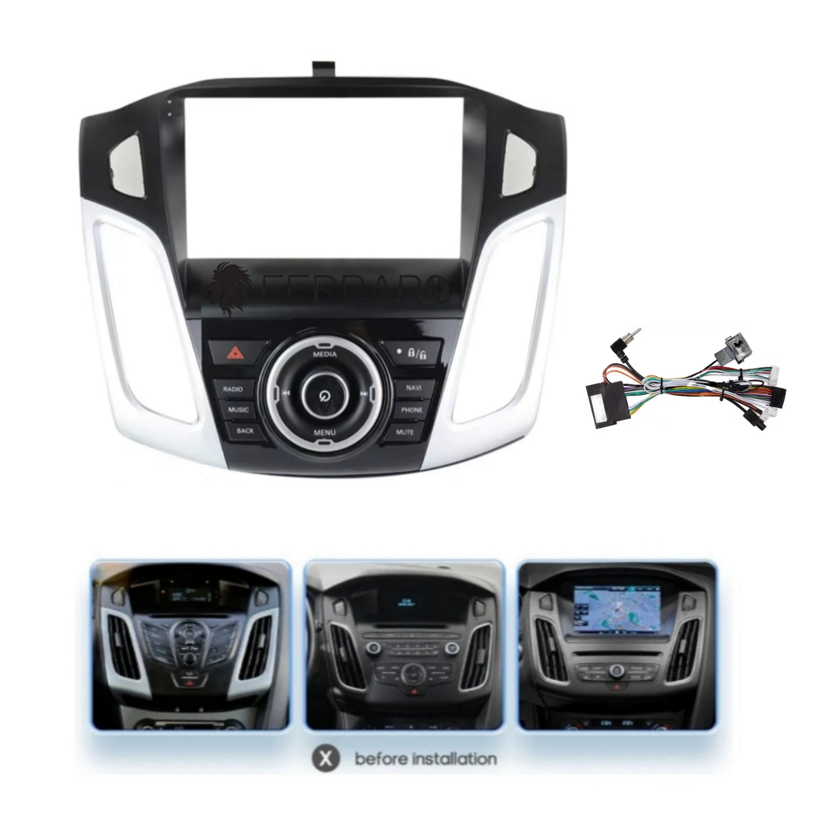 Kit Montaggio Autoradio 9"Pollici per Ford Focus 3 | 2011-2019 | Mascherina |  Cablaggio | per Autoradio Android