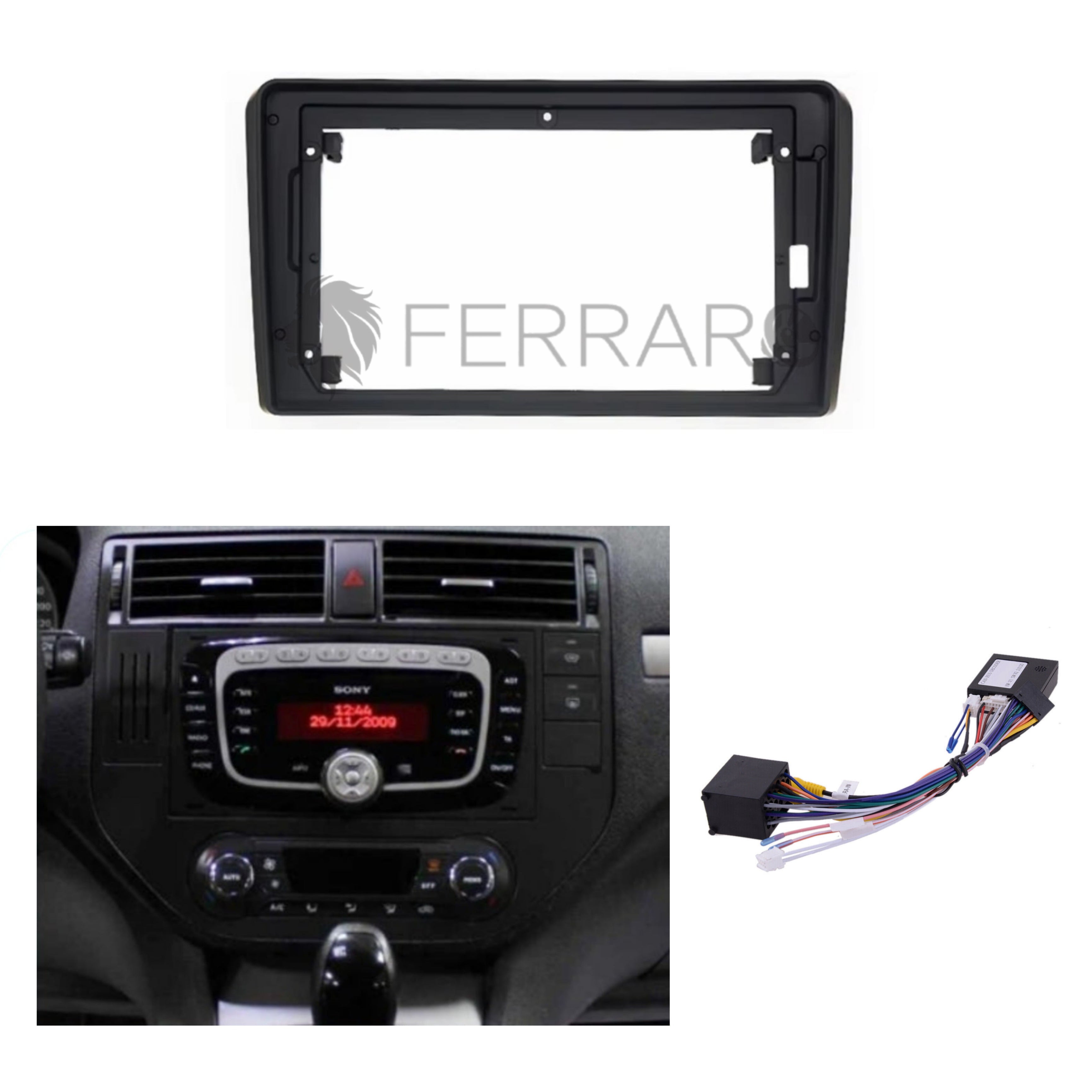 Kit Montaggio Autoradio 9"Pollici per Ford C-Max | 2003-2010 | Mascherina |  Cablaggio | per Autoradio Android