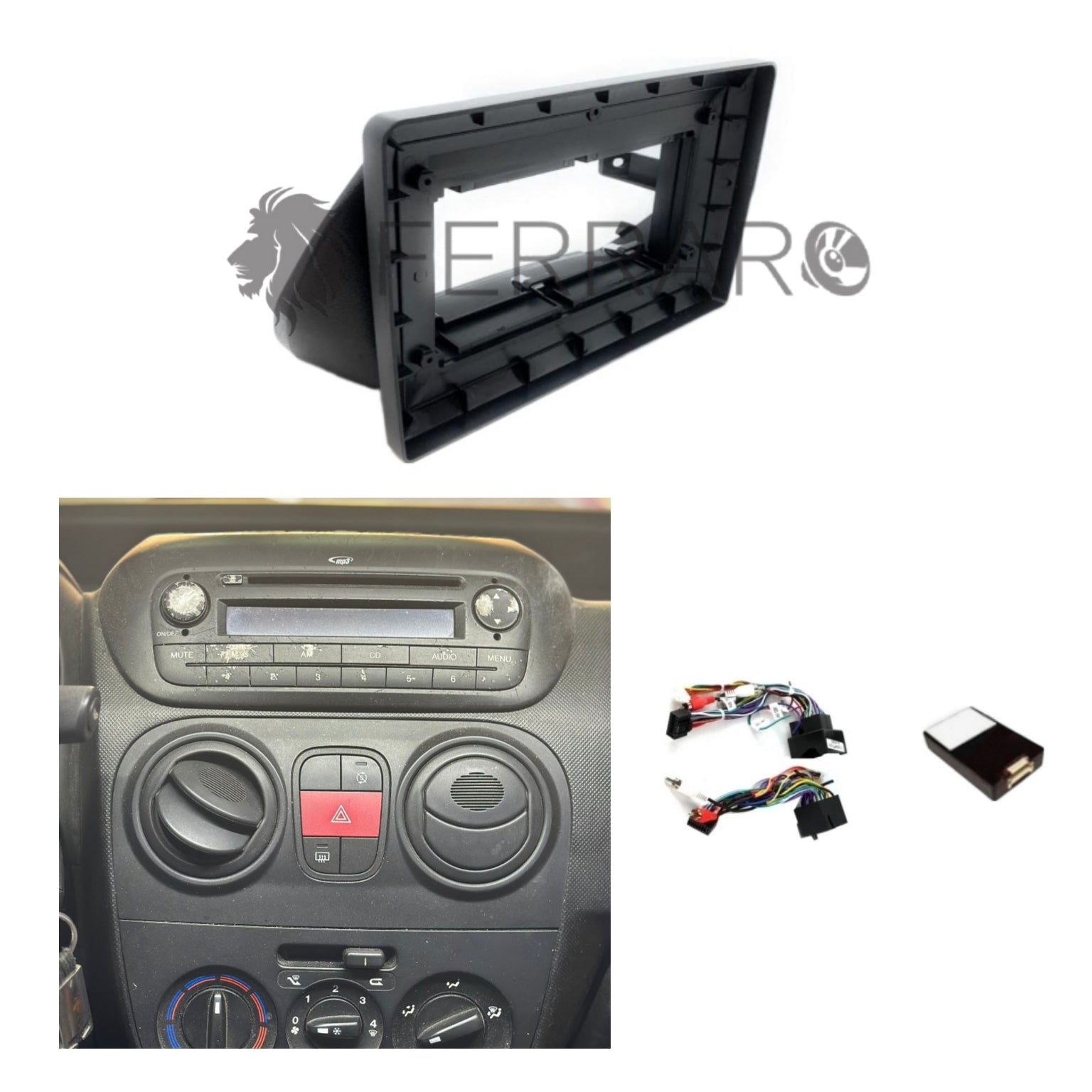 Kit Montaggio Autoradio 9"Pollici Citroen Nemo | Fiat Qubo | Peugeot Bipper | 2008-2017 | Mascherina | Cablaggio | per  Autoradio Android