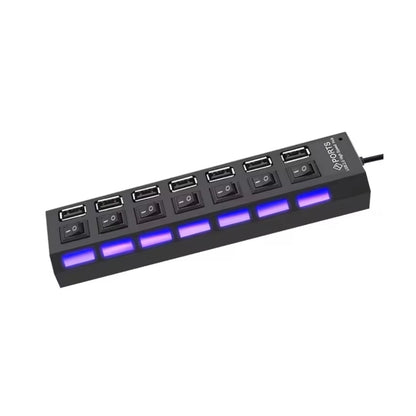 Hub USB 2.0 | Splitter Multi USB | Adattatore di alimentazione | 7 porte | Espansore multiplo con interruttore per PC