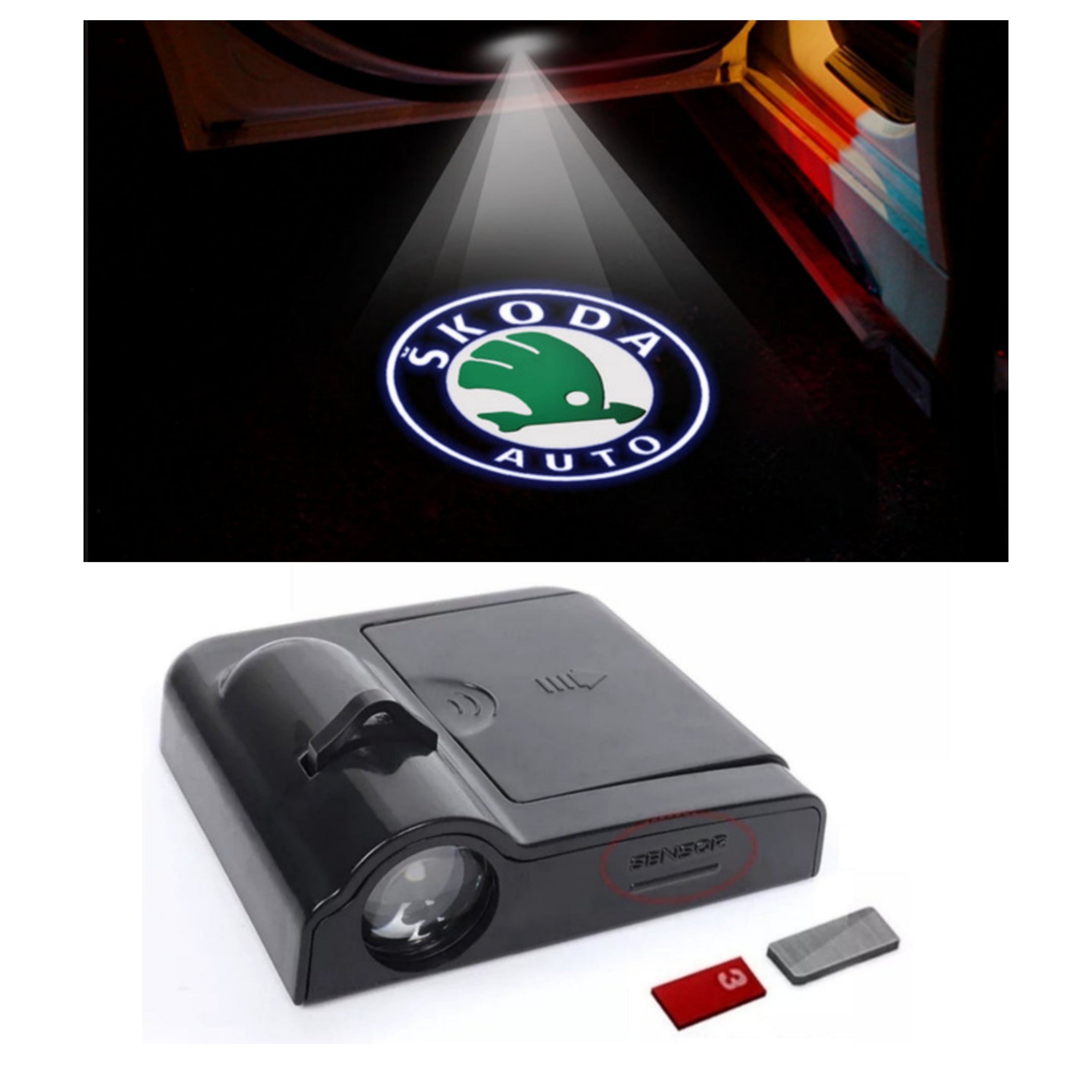 SKODA AUTO Door Sill Light - Wireless, Battery Operated, Complete KIT with Magnet.