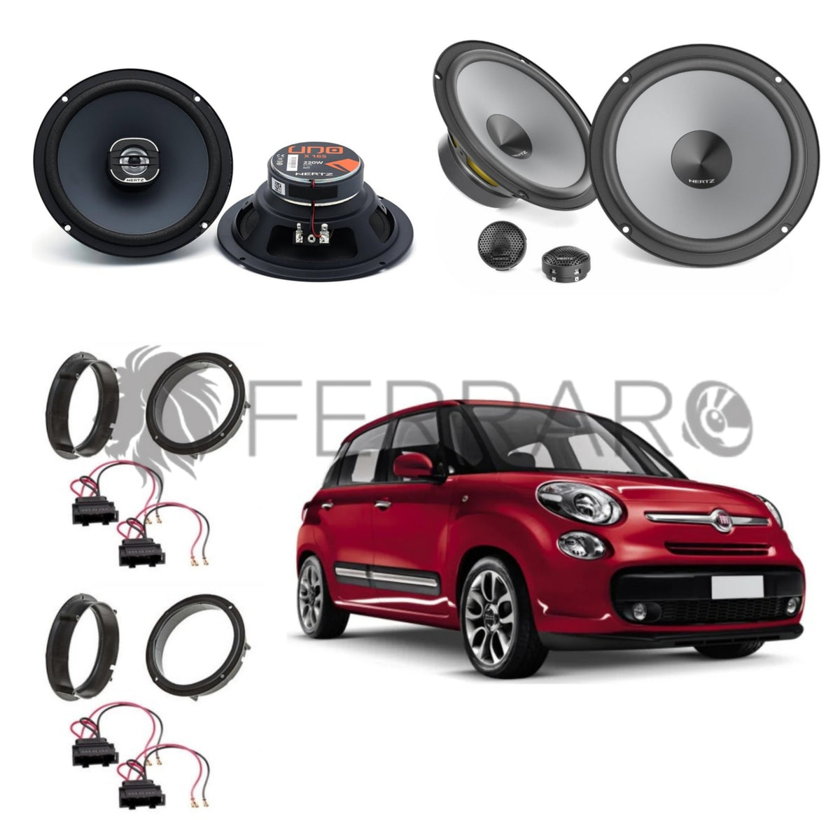HERTZ DSK 165.3 Kit Fiat 500 ABARTH + Supporti Altoparlanti Anteriori HERTZ DSK 165.3 Kit Fiat 500 ABARTH + Supporti Altoparlanti Anteriori