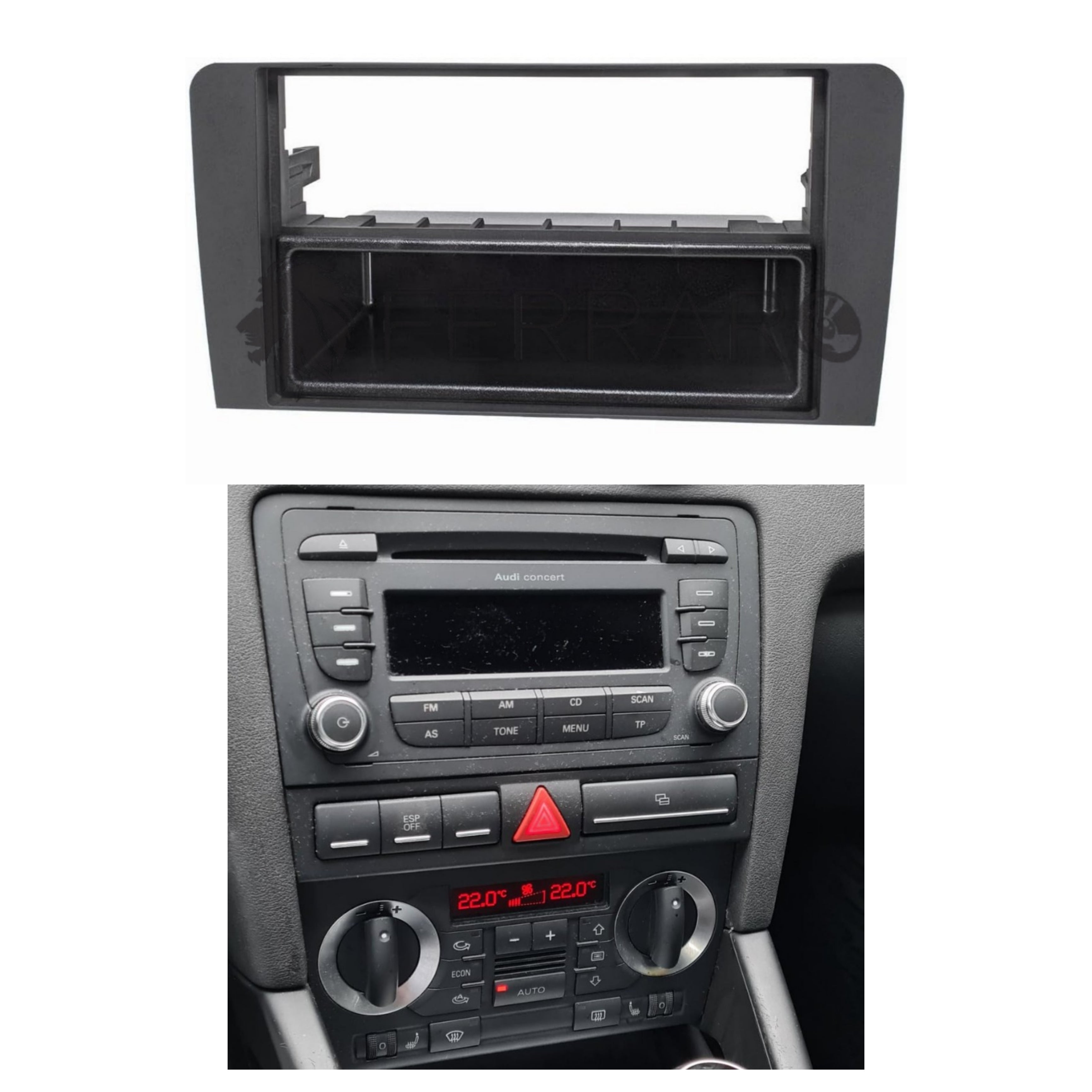 Car Radio Panel Kit, 1 Iso with Drawer, Audi A3, 2003 - 2012