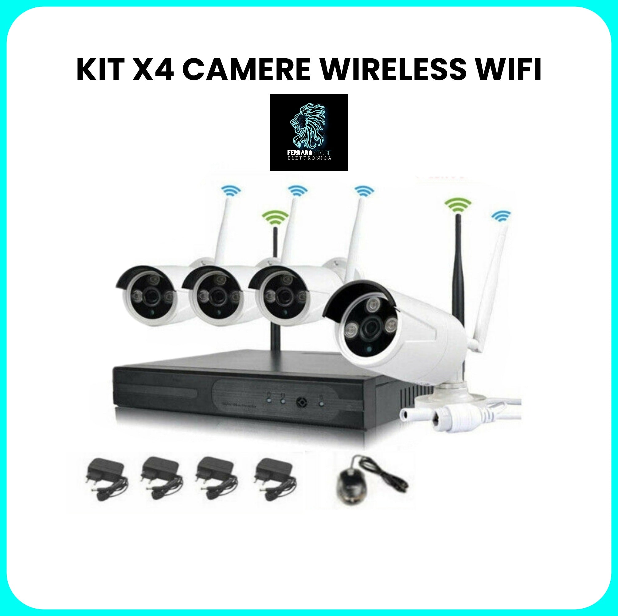 Kit Videosorveglianza x4 Camere [Wireless] - HD, NVR, DVR, Wireless 4 Canali, Telecamere IP66, 2.0MP
