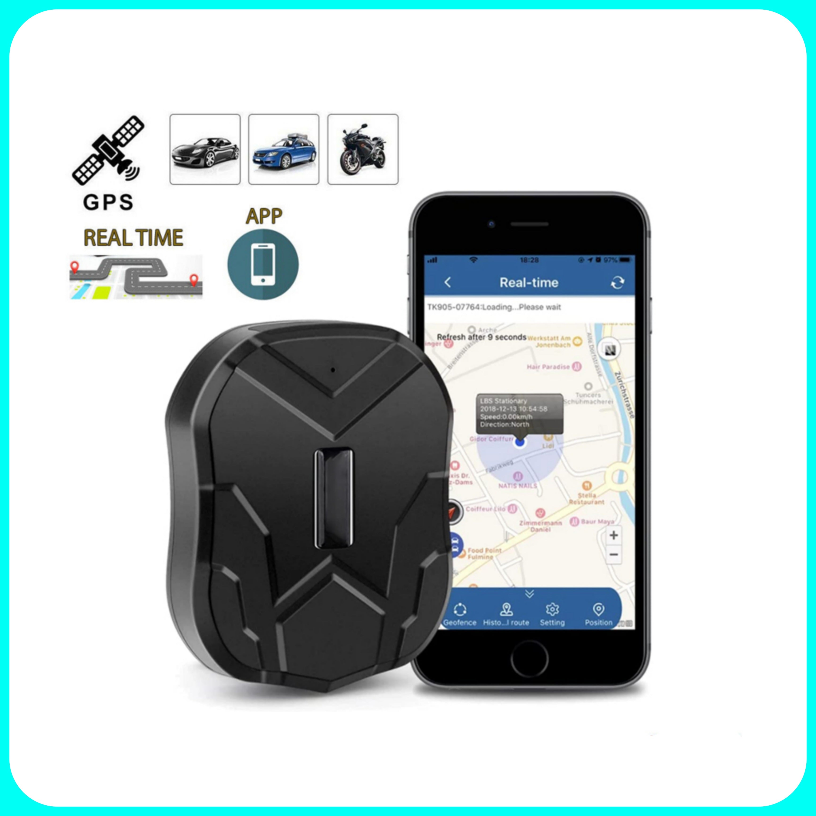 Traqueur GPS de voiture – Dispositif de suivi en temps réel anti-perte/antivol, traqueur GPS avec application gratuite de dispositif magnétique pour voiture/camion/moto/bateau/flotte 90 jours en veille 