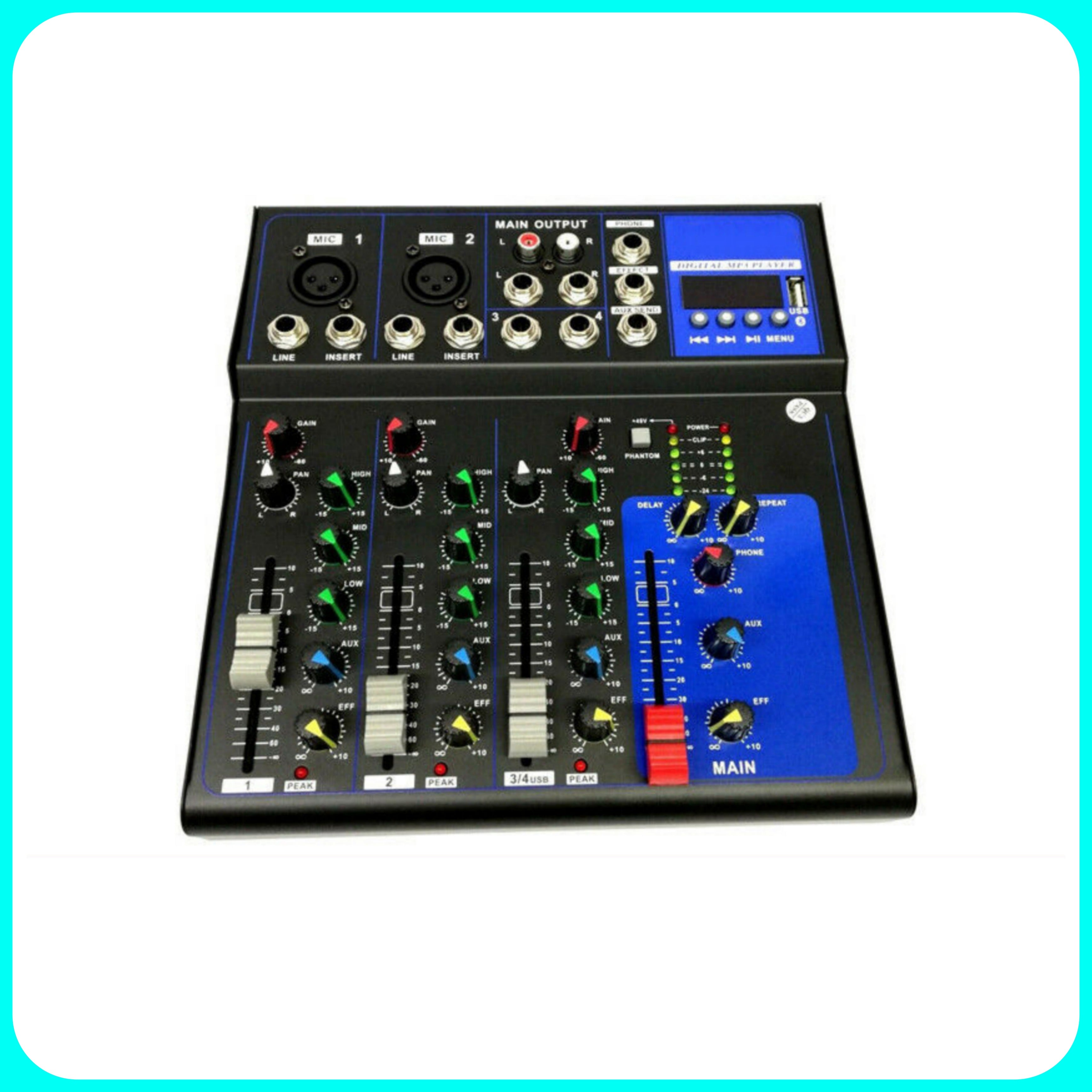 Table de Mixage Audio Professionnelle - 4 Canaux USB avec Echo-delay DJ Karaoke pianobar