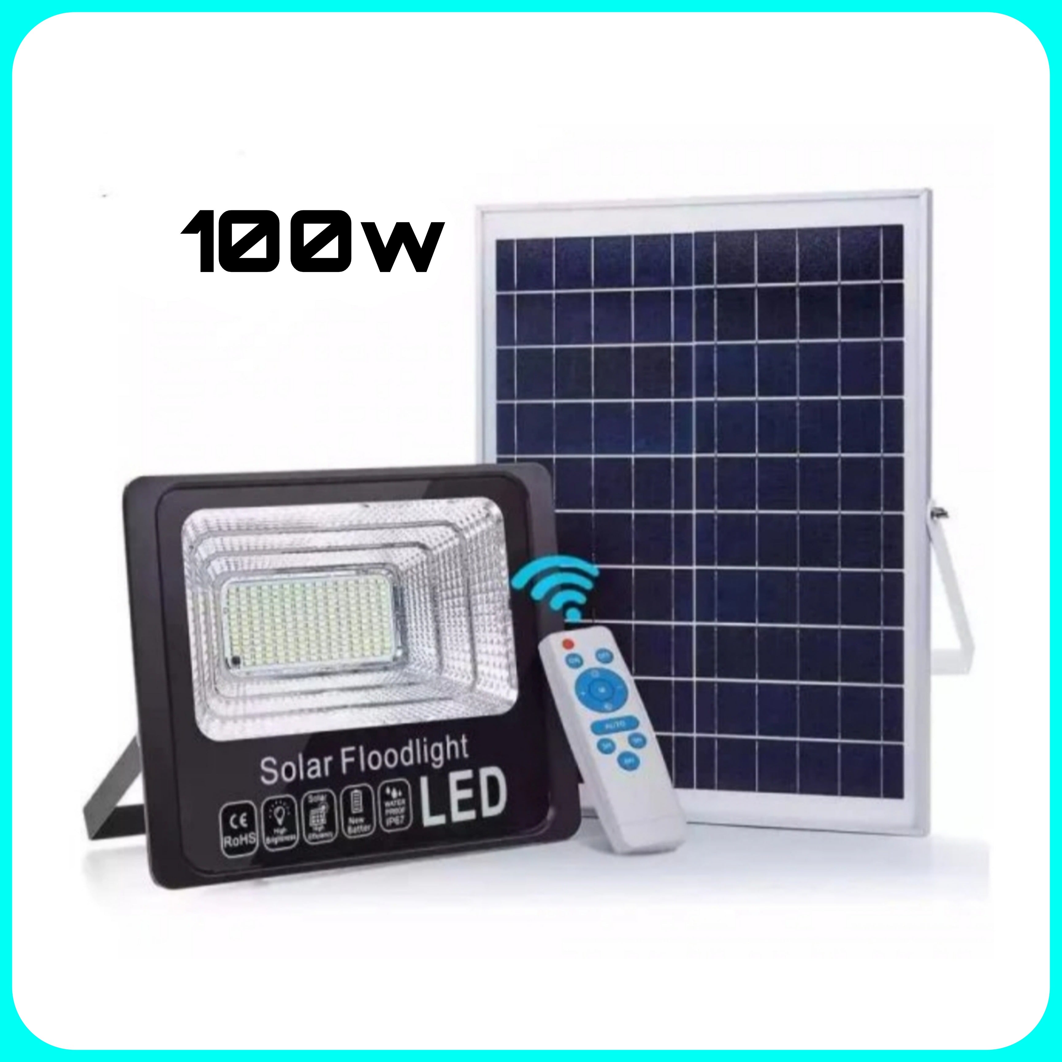 Spot LED avec panneau solaire 100W avec TÉLÉCOMMANDE INCLUSE, énergie crépusculaire.