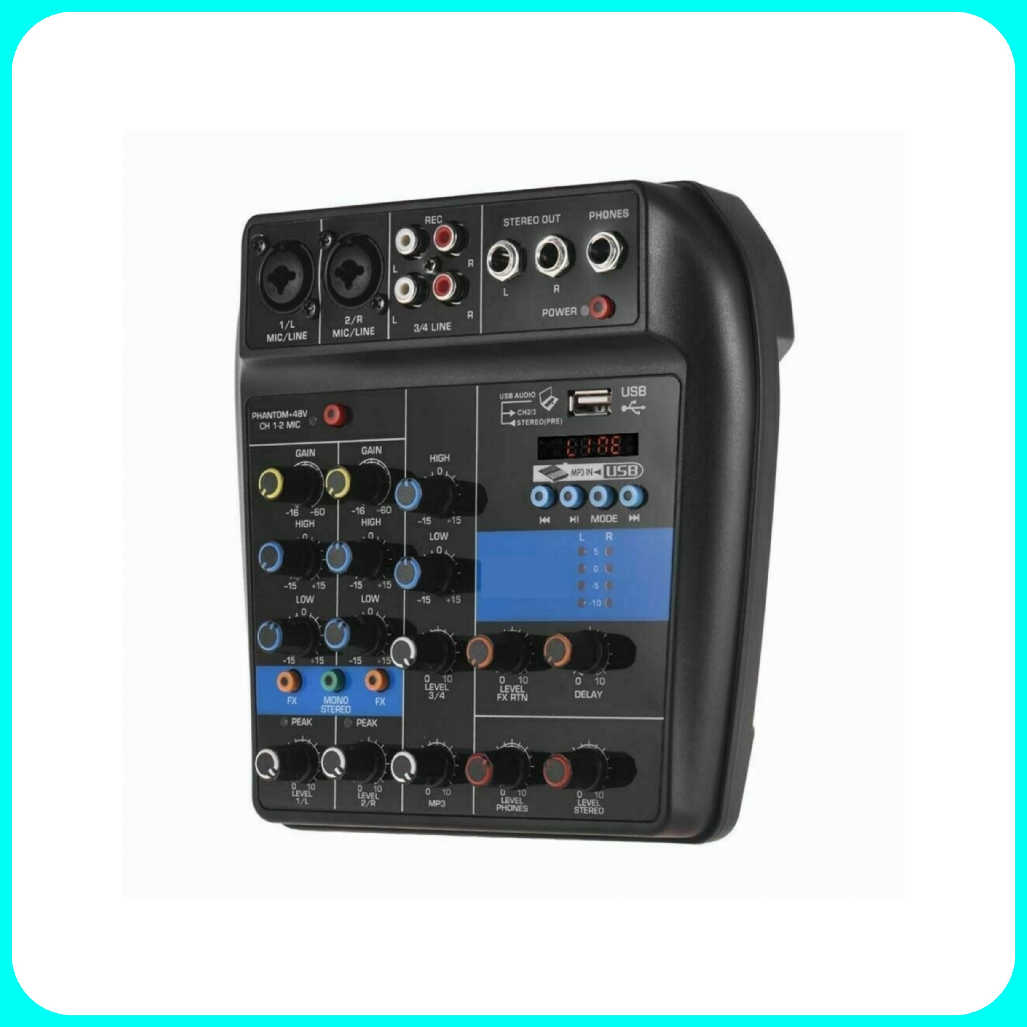Mixer Audio 4 Canali - Professionale, Supporto Microfono, USB, BLUETOOTH, MP3, DJ Karaoke