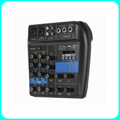 4 Channel Audio Mixer - Professional, Microphone Support, USB, BLUETOOTH, MP3, DJ Karaoke