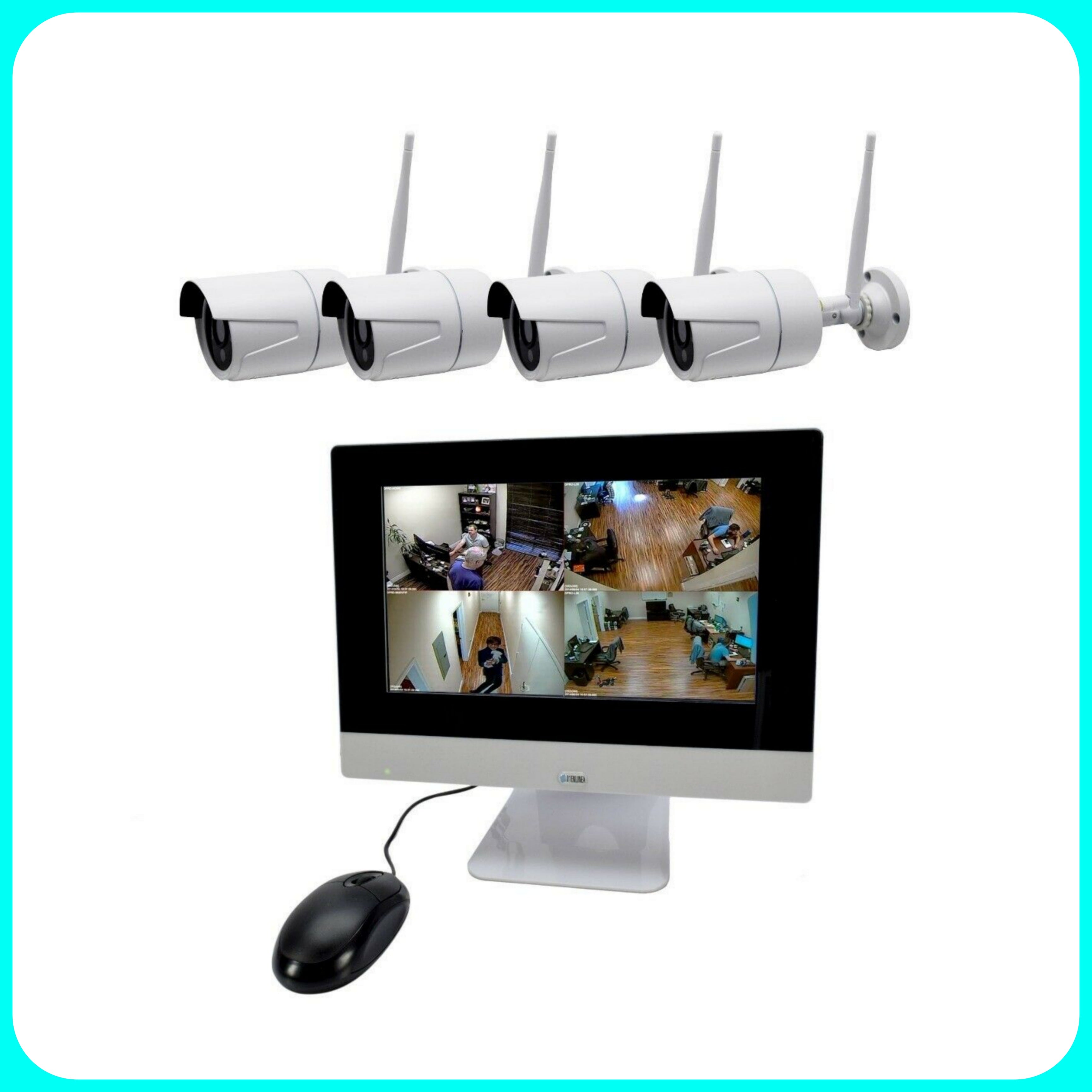 Kit Videosorveglianza x4 Camere + Monitor - 10"Pollici, Set Telecamere, DVR, 4 Canali, HD, Mouse, Kit Completo
