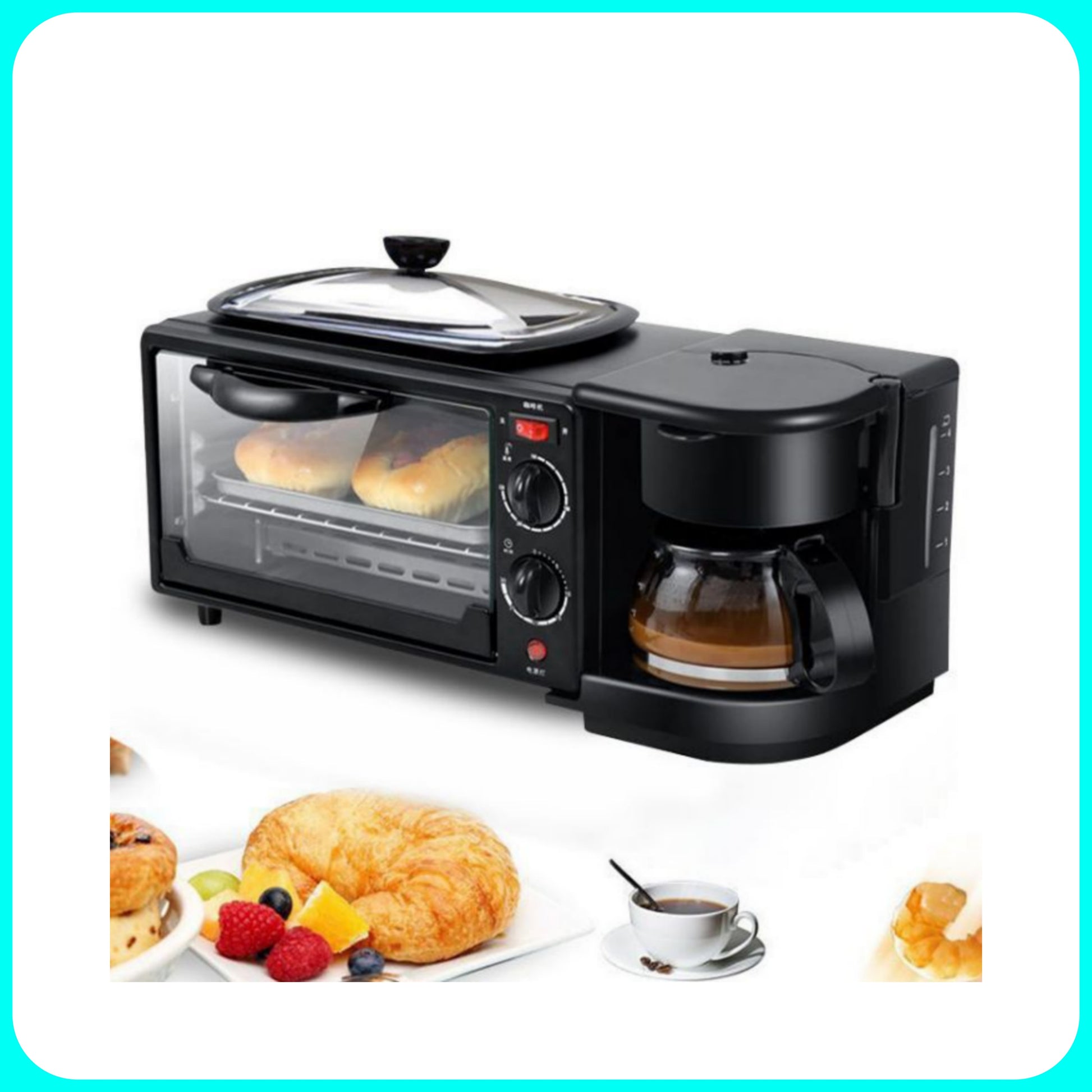 Macchina Per Colazione 3in1 1250w Fornetto 12L Tostiera Toast Macchina  Caffè 1L