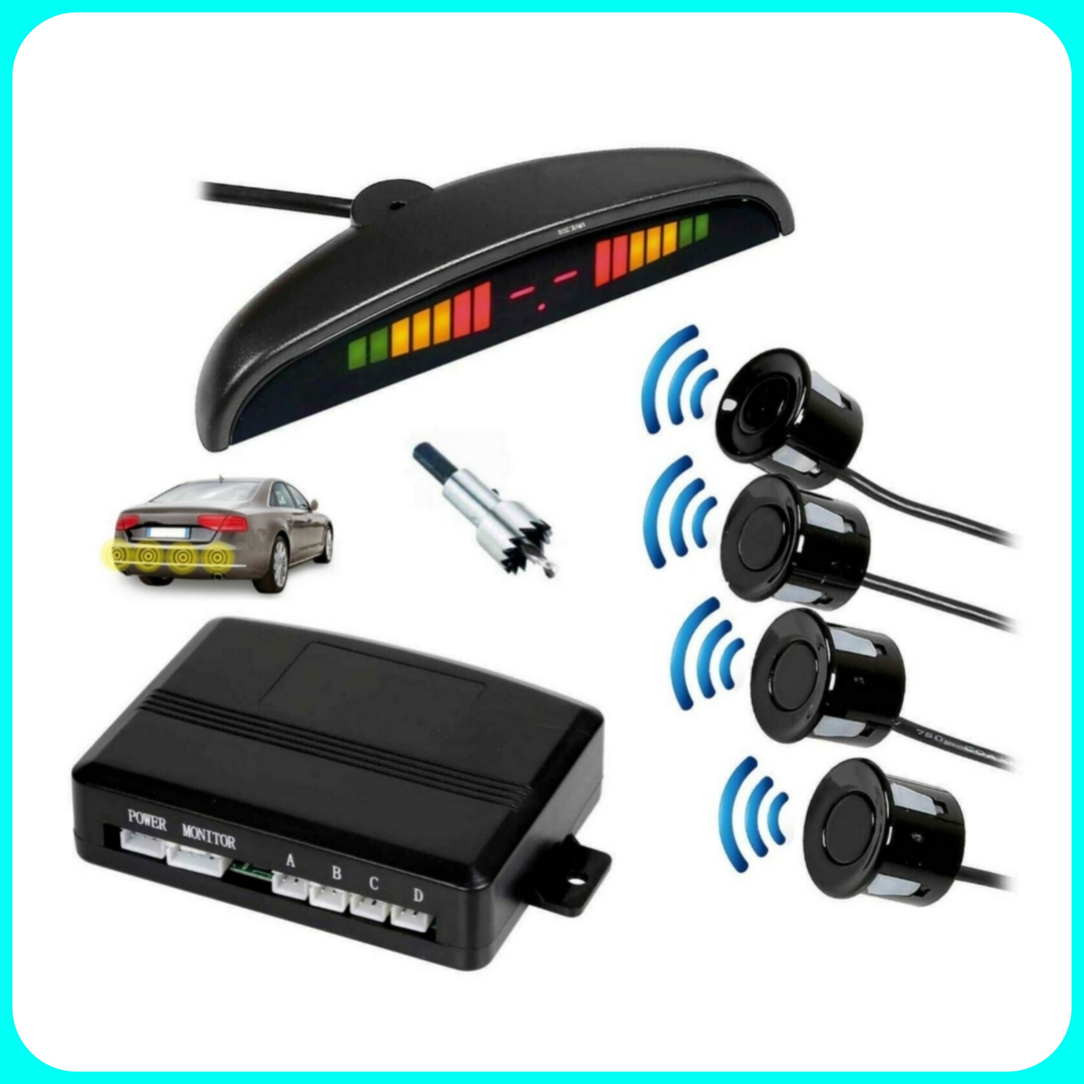 Sensori di Parcheggio - Display LED, Avviso Acustico, Retromarcia, Kit Capsule.