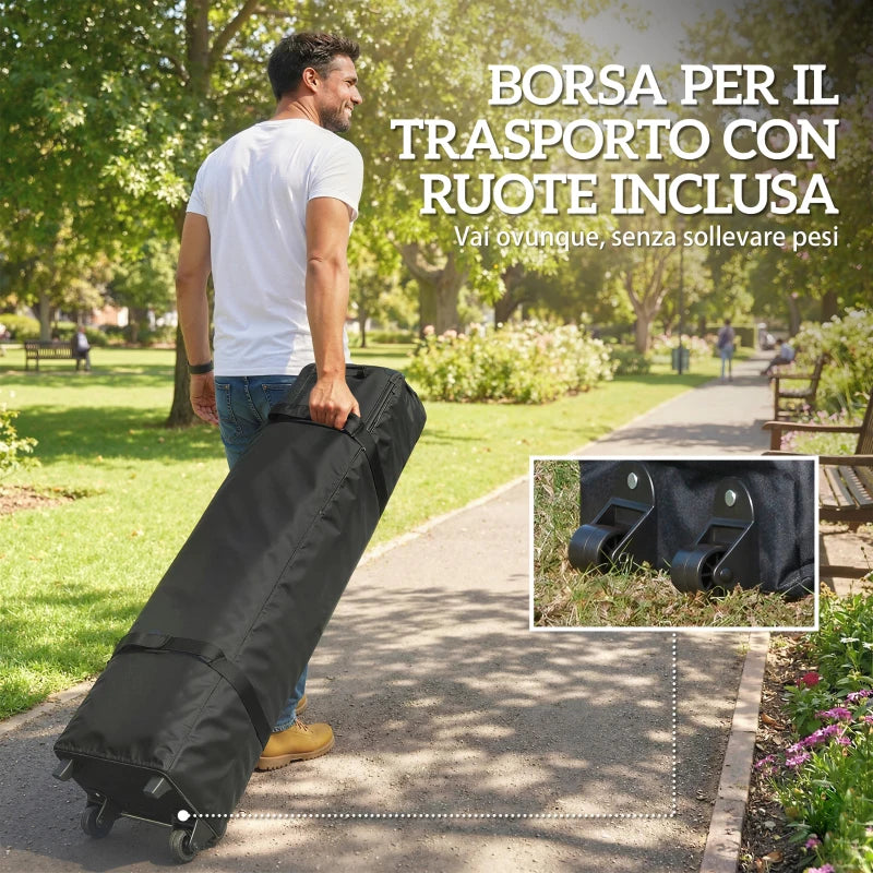 Outsunny Gazebo Pieghevole 3x6 m con 6 Pareti Laterali, Sacchi e Picchetti, in Metallo e Tessuto Oxford, Grigio Scuro