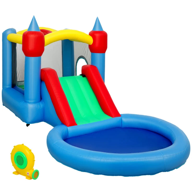 AIYAPLAY Castello Gonfiabile Trampolino 4 in 1, Scivolo, 415x205x190cm, Multicolore