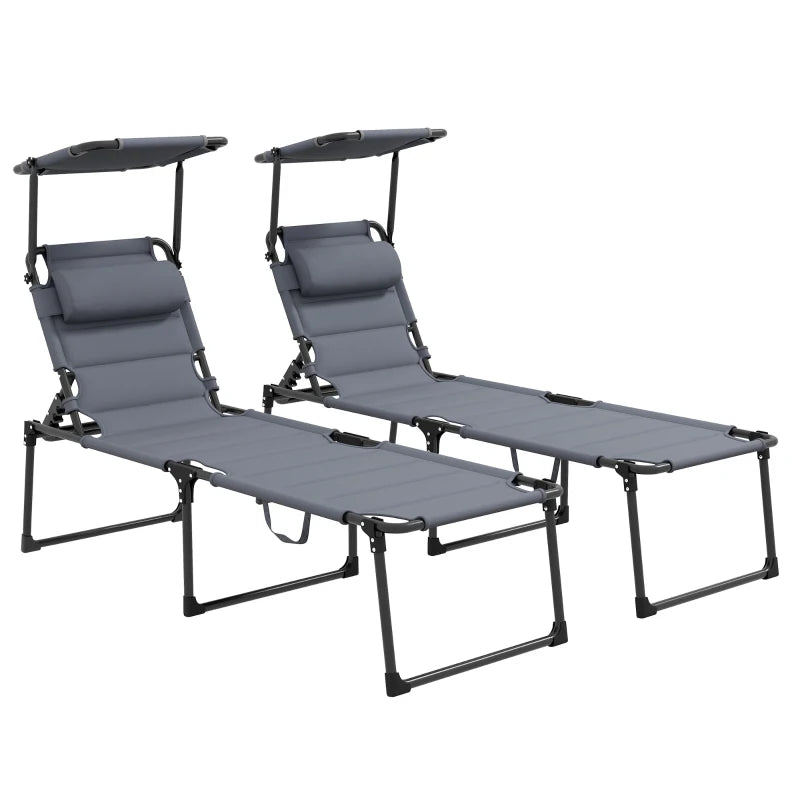 Outsunny Set 2 Lettini Prendisole Reclinabili ad Altezza Regolabile, 70x201.5x45 cm, Nero e Grigio