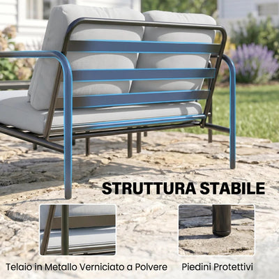 Outsunny Salotto da Giardino 4 Pezzi in Acciaio con Divano 2 Posti, 2 Poltrone e Tavolino, Grigio Chiaro