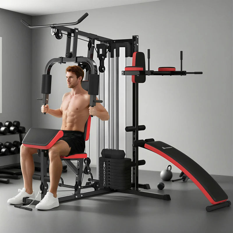 SPORTNOW Stazione Fitness Multifunzione per Allenamento del Corpo, in Acciaio e PU, 225x175x200 cm, Nero