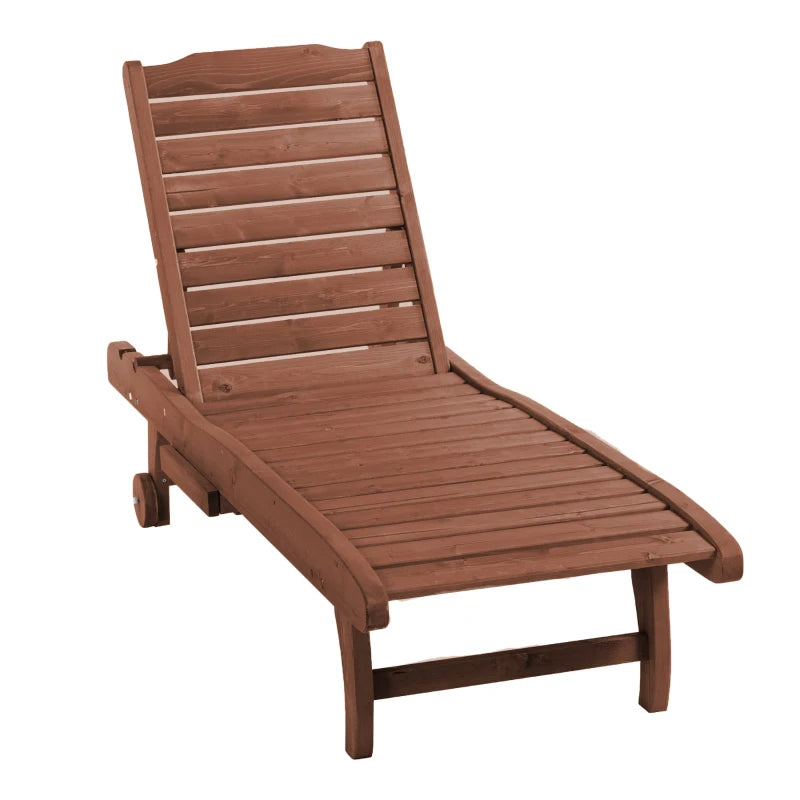 Outsunny Lettino Prendisole in Legno, Lettino Sdraio da Giardino con Ruote e Vassoio Estraibile 182x60x35cm