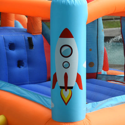 Outsunny Castello Gonfiabile per Bambini Piscina con Scivolo e Trampolino, Pompa Elettrica, 350x250x185cm, Multicolore