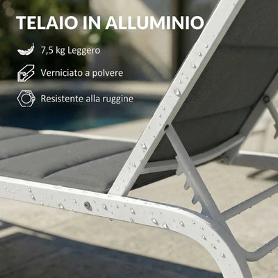 Outsunny Lettino Prendisole da Giardino con Ruote, in Texteline con Telaio in Alluminio, Grigio Scuro e Bianco