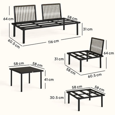 Outsunny Set Mobili Giardino Metallo 6 Persone, Divano Angolare Cuscini, Grigio Chiaro