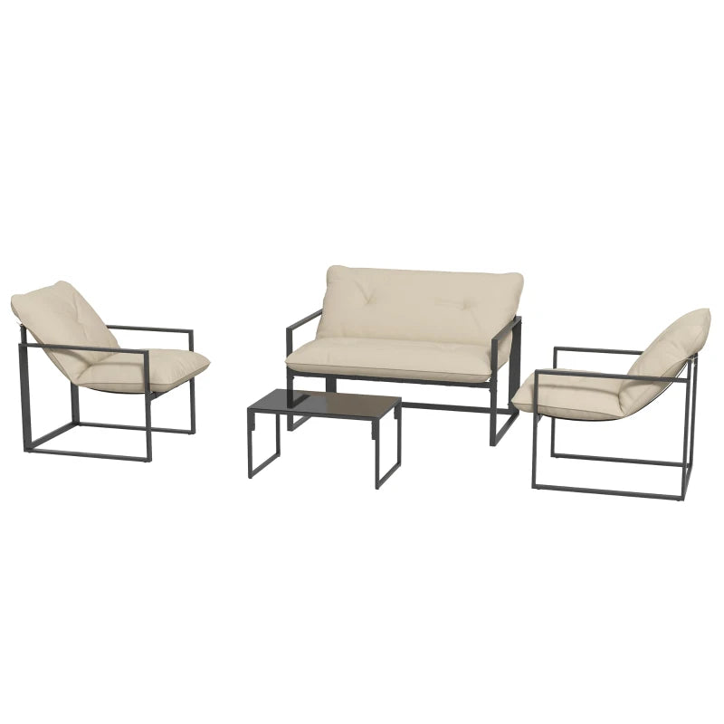 Outsunny Set da Giardino 4 Pezzi con Divanetto, 2 Poltrone e Tavolino, in Acciaio, Poliestere e Cotone PP, Beige e Grigio