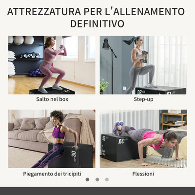 HOMCOM Plyo Box 3 in1 a 3 Altezze, Jumping Box Pliometrico Capacità 120kg, 75x51x61cm, Nero