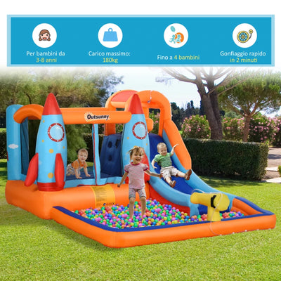 Outsunny Castello Gonfiabile per Bambini Piscina con Scivolo e Trampolino, Pompa Elettrica, 350x250x185cm, Multicolore