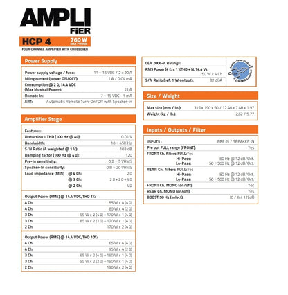 Hertz Amplifier - 4 Channels HCP 4 Compact Power 4 x 95w RMS